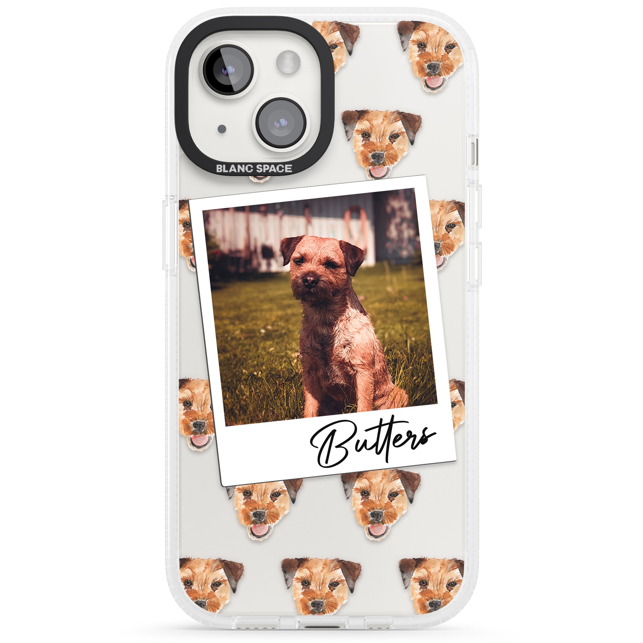 Personalised Border Terrier - Dog Photo iPhone 15 / 14 / 13 Clear Case Impact Air - Blanc Space