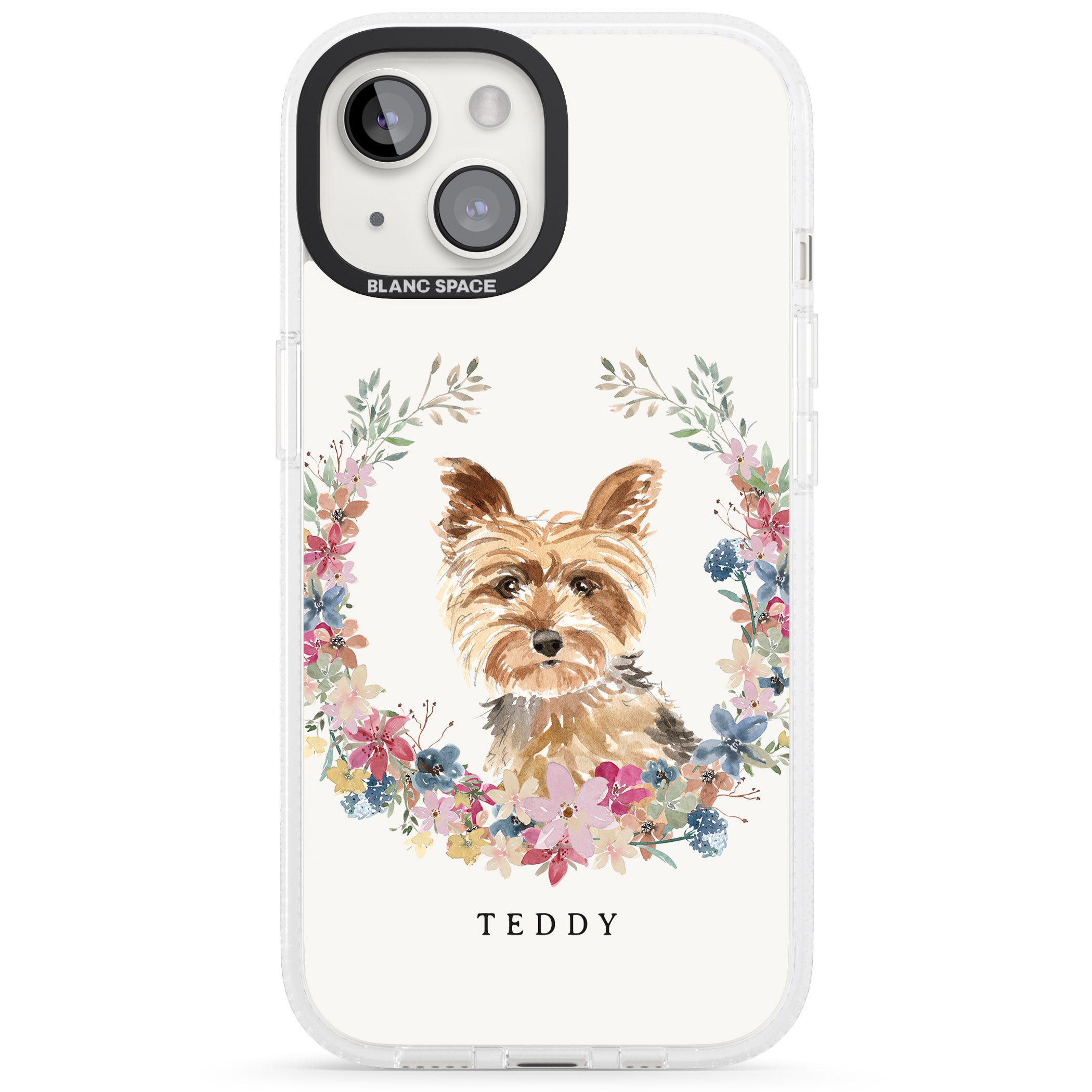 Personalised Yorkshire Terrier - Watercolour Dog Portrait iPhone 15 / 14 / 13 Clear Case Impact Air - Blanc Space