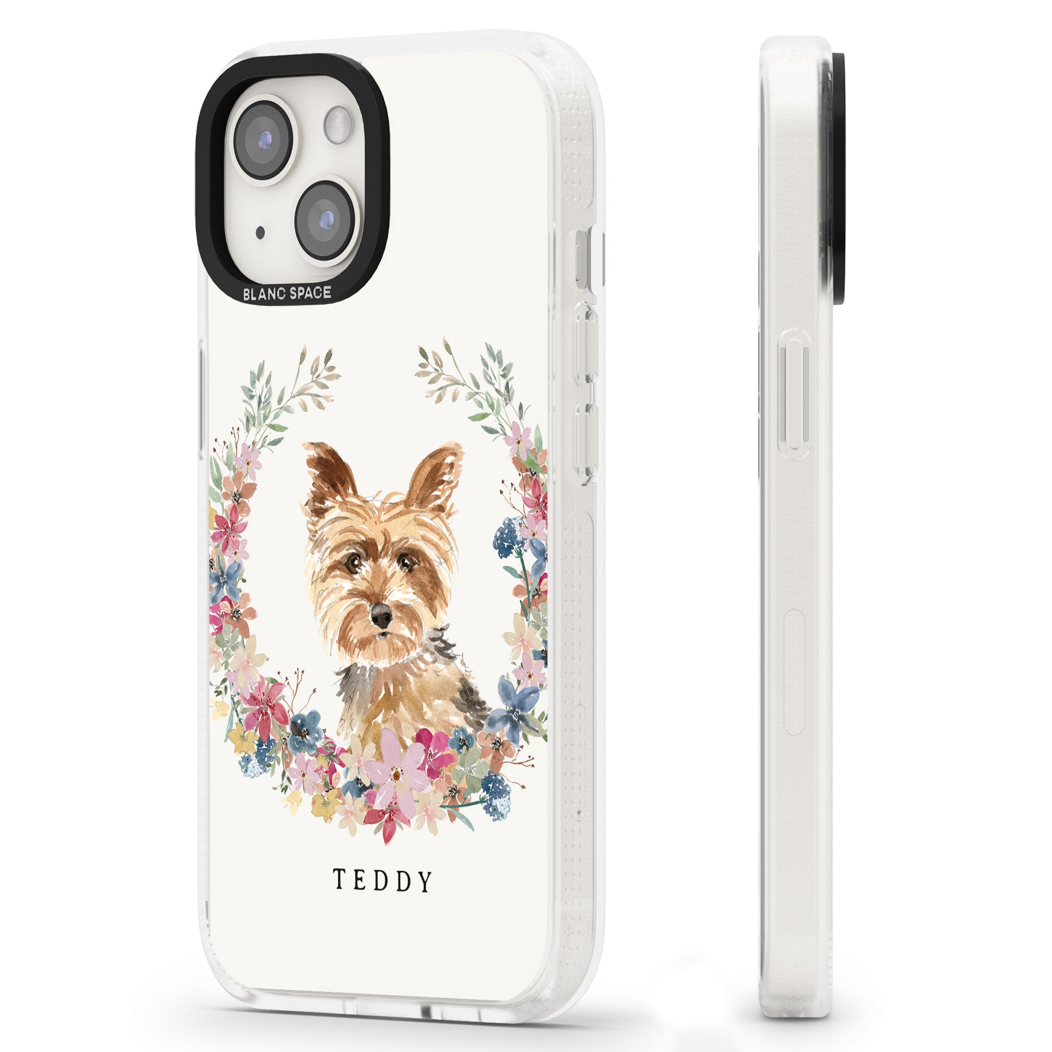 Personalised Yorkshire Terrier - Watercolour Dog Portrait iPhone 15 / 14 / 13 Clear Case Impact Air - Blanc Space
