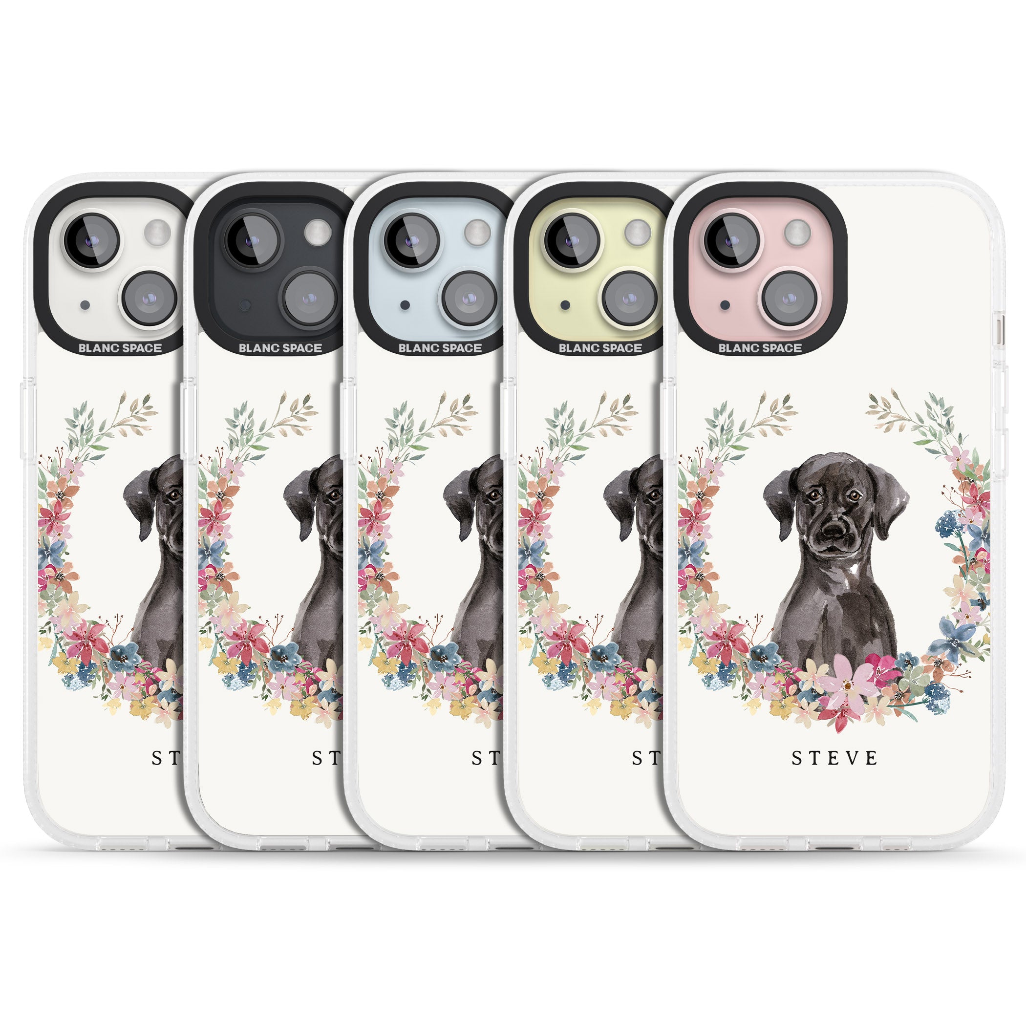Personalised Black Lab Watercolour Dog Portrait iPhone 15 / 14 / 13 Clear Case Impact Air - Blanc Space