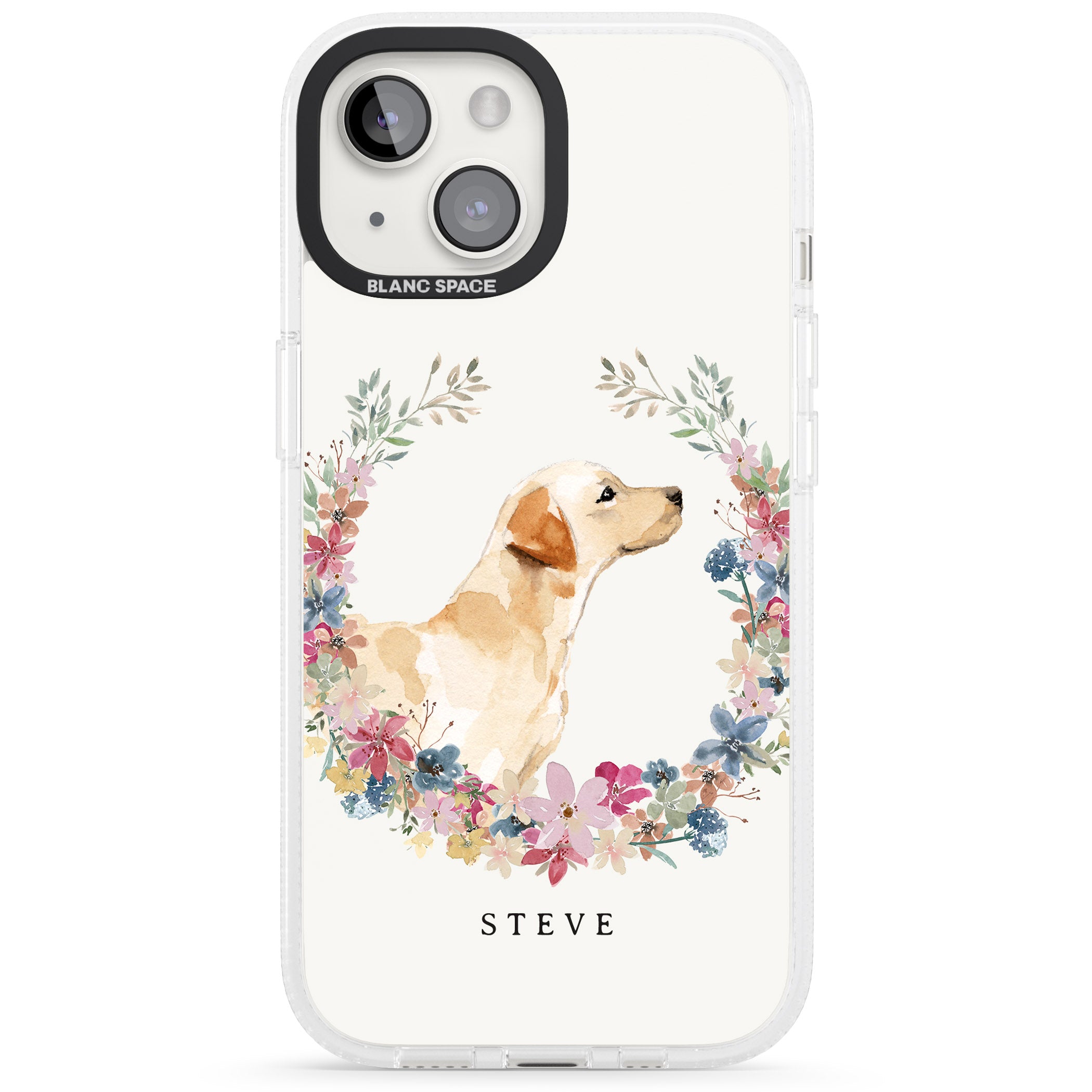 Personalised Yellow Labrador - Watercolour Dog Portrait iPhone 15 / 14 / 13 Clear Case Impact Air - Blanc Space