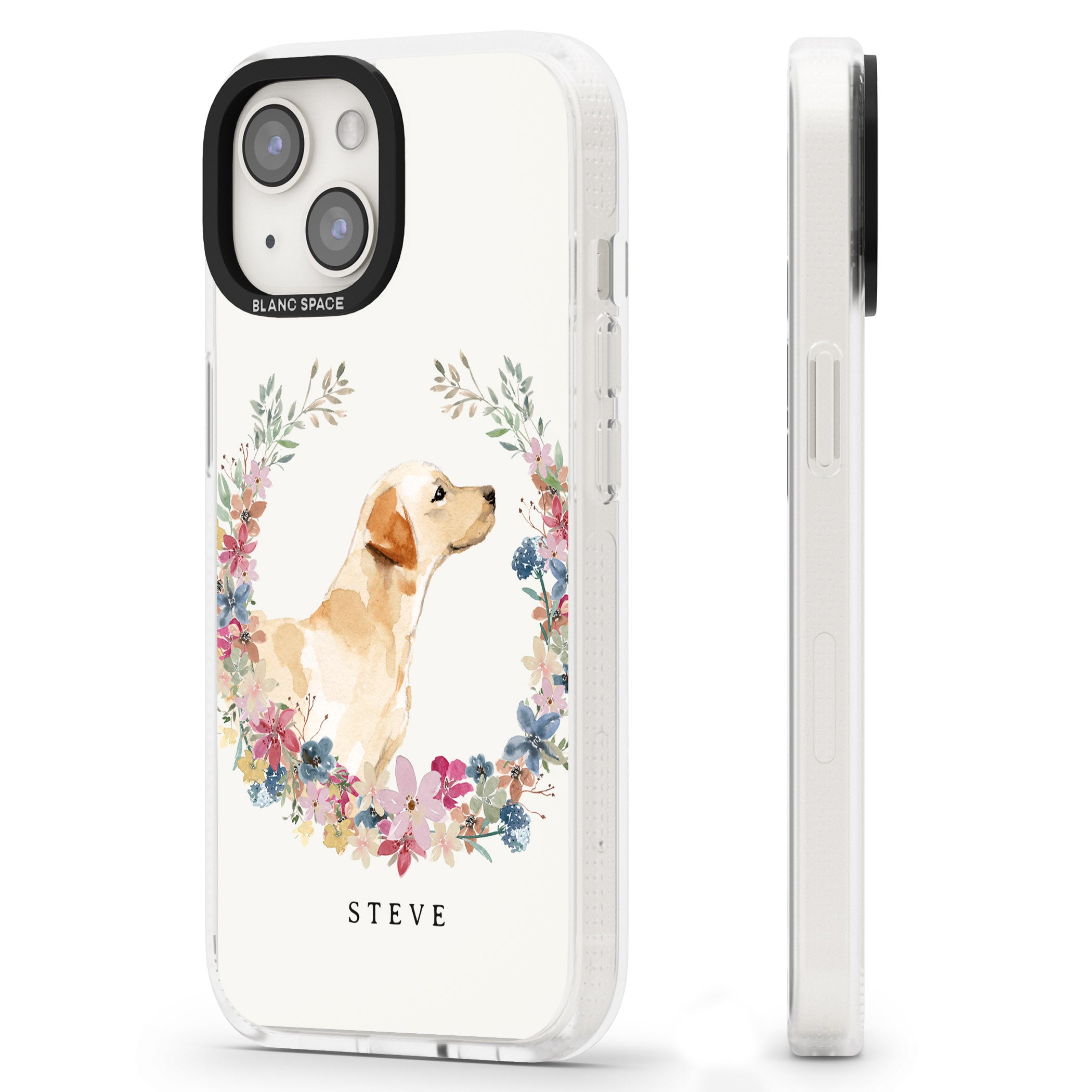 Personalised Yellow Labrador - Watercolour Dog Portrait iPhone 15 / 14 / 13 Clear Case Impact Air - Blanc Space