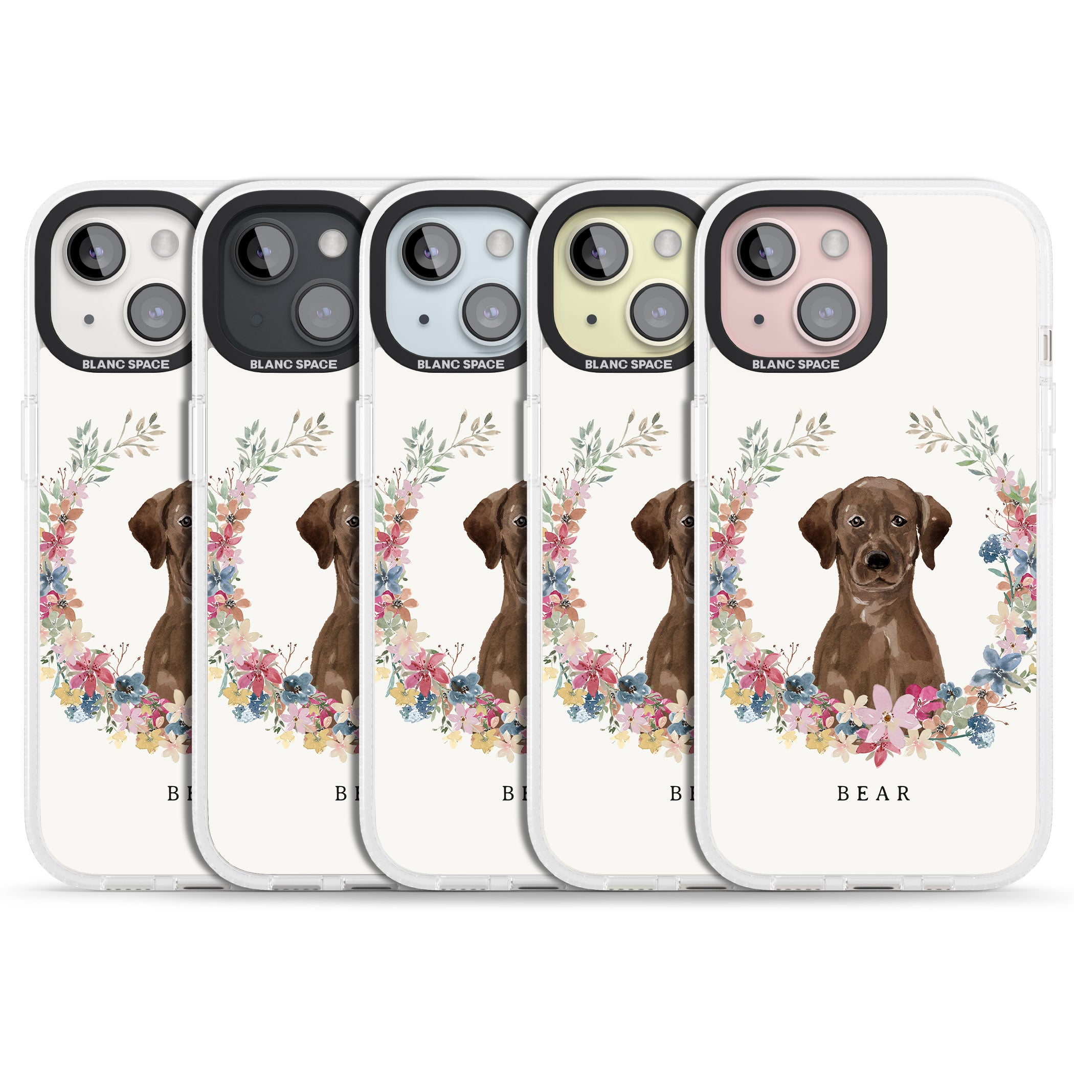 Personalised Chocolate Lab - Watercolour Dog Portrait iPhone 15 / 14 / 13 Clear Case Impact Air - Blanc Space