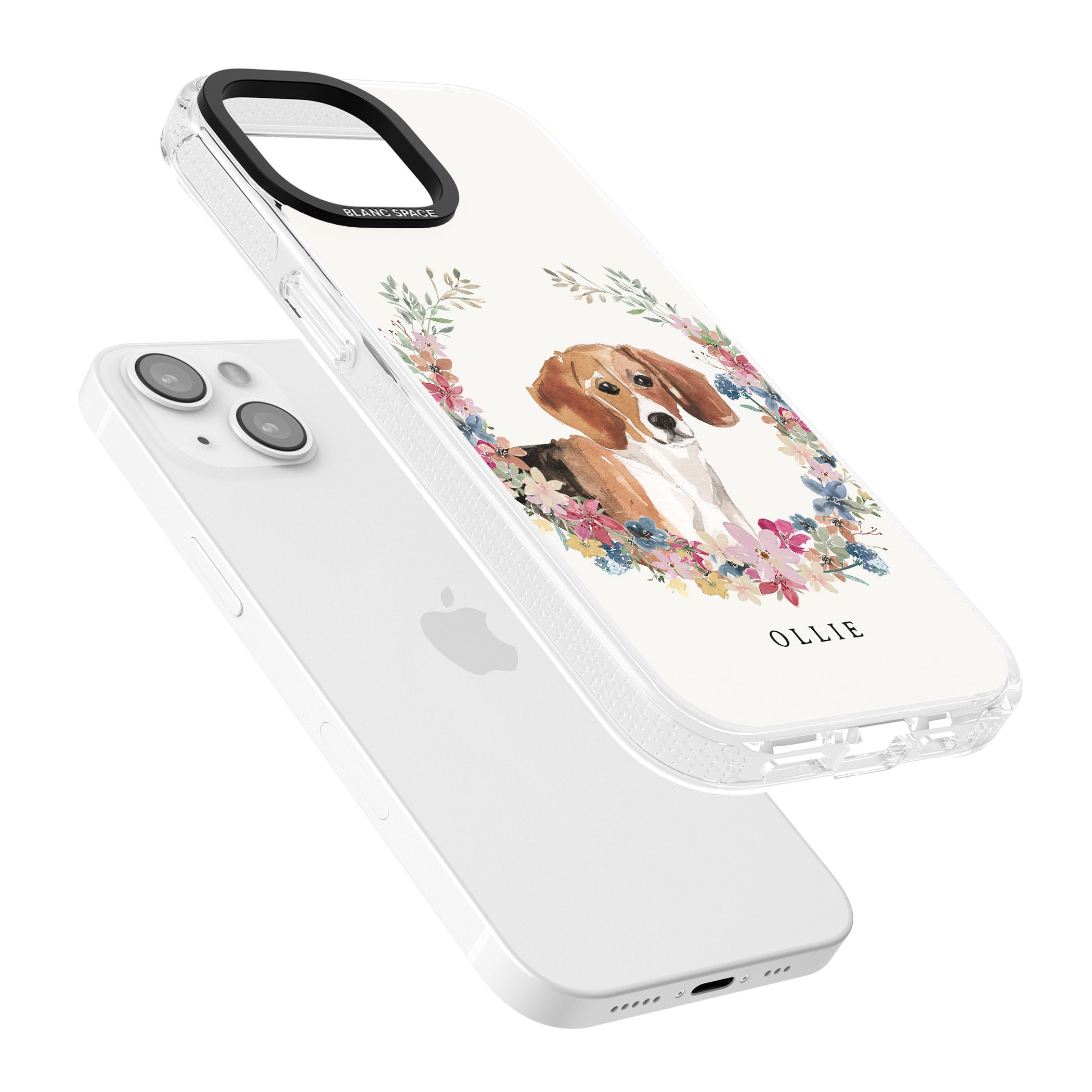 Personalised Beagle - Watercolour Dog Portrait iPhone 15 / 14 / 13 Clear Case Impact Air - Blanc Space