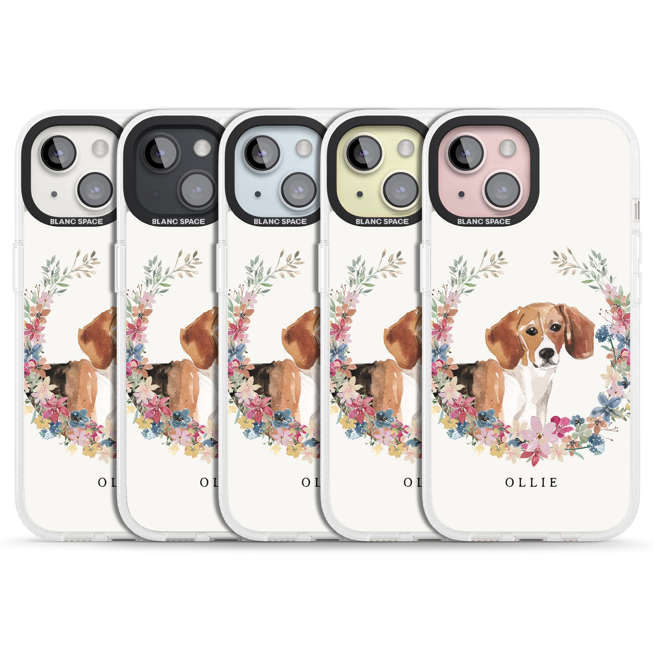 Personalised Beagle - Watercolour Dog Portrait iPhone 15 / 14 / 13 Clear Case Impact Air - Blanc Space