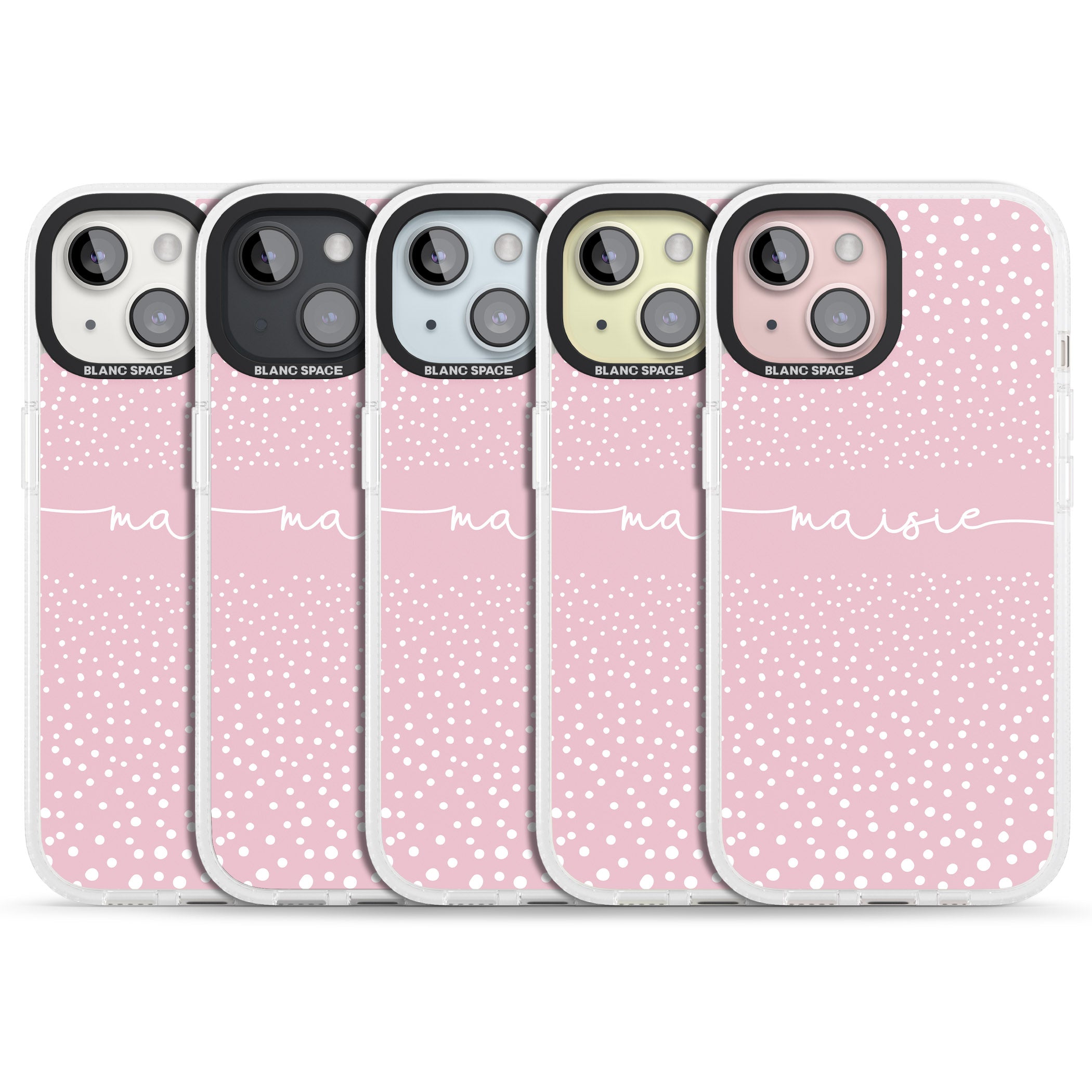 Personalised Pink Dots iPhone 15 / 14 / 13 Clear Case Impact Air - Blanc Space