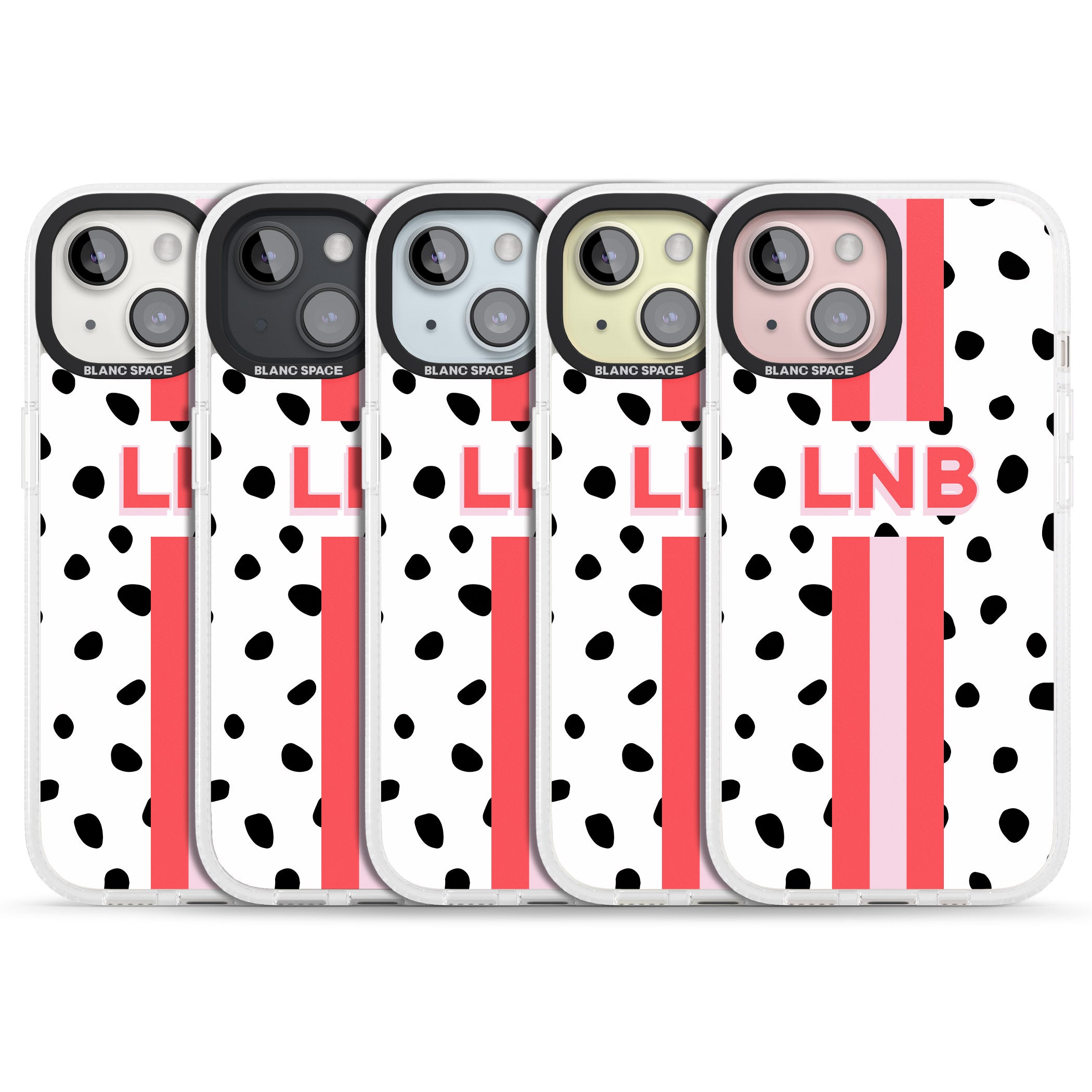 Personalised Polka & Pink Stripe iPhone 15 / 14 / 13 Clear Case Impact Air - Blanc Space