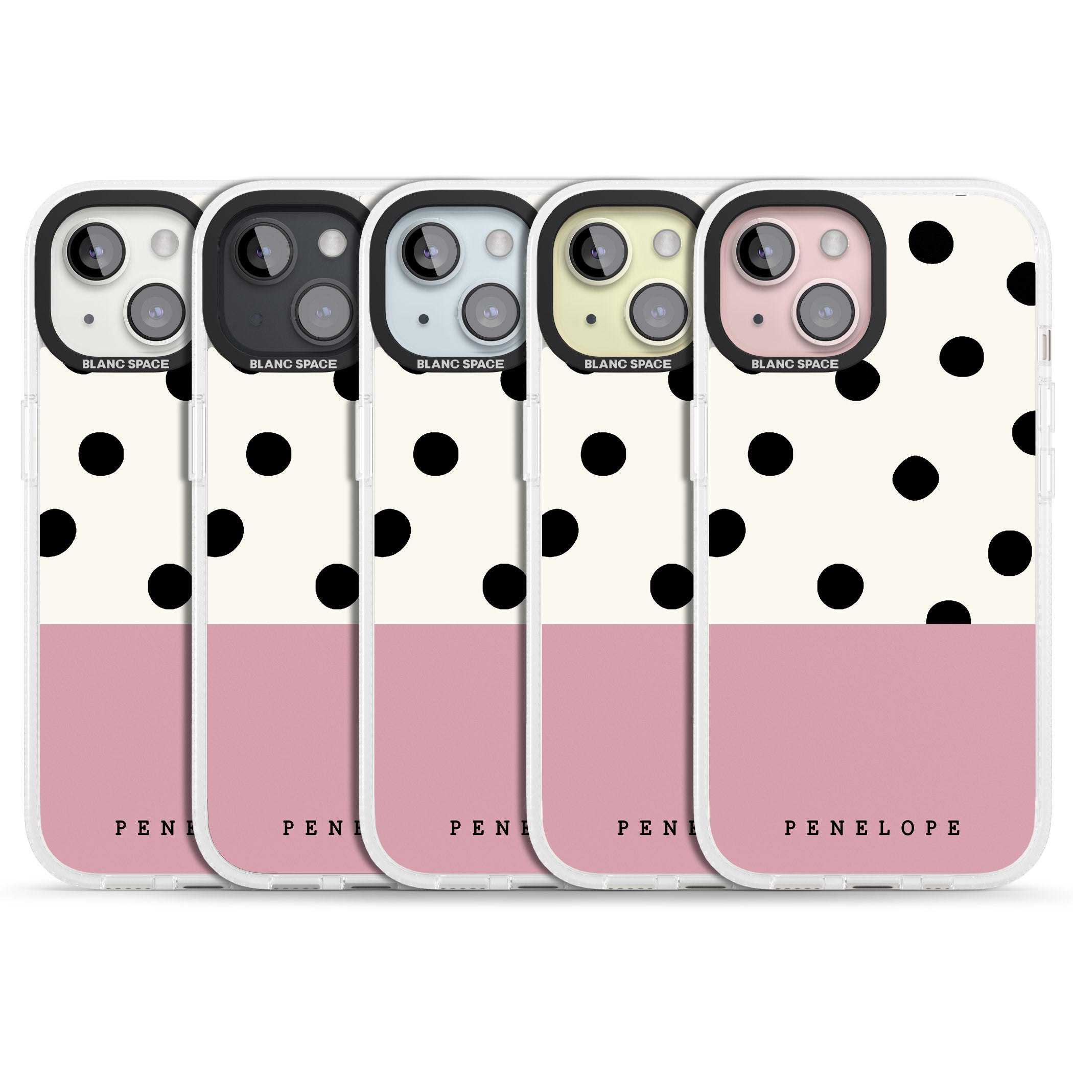 Personalised Pink Border Polka Dot iPhone 15 / 14 / 13 Clear Case Impact Air - Blanc Space
