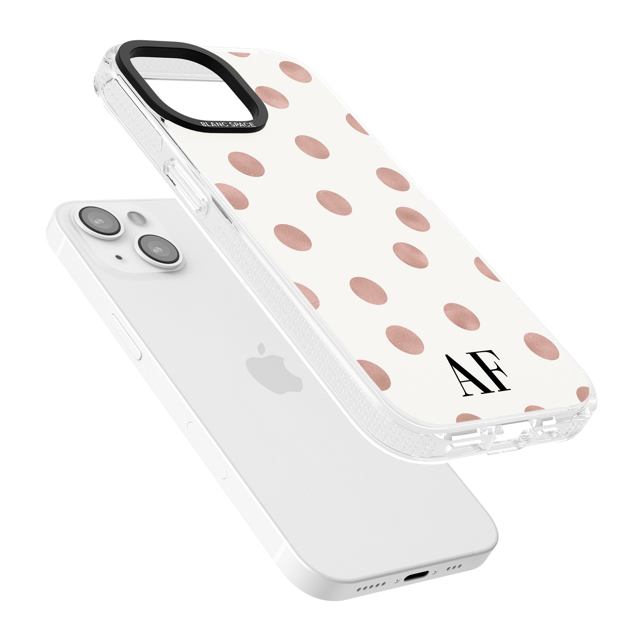 Personalised Initials & Dots iPhone 15 / 14 / 13 Clear Case Impact Air - Blanc Space