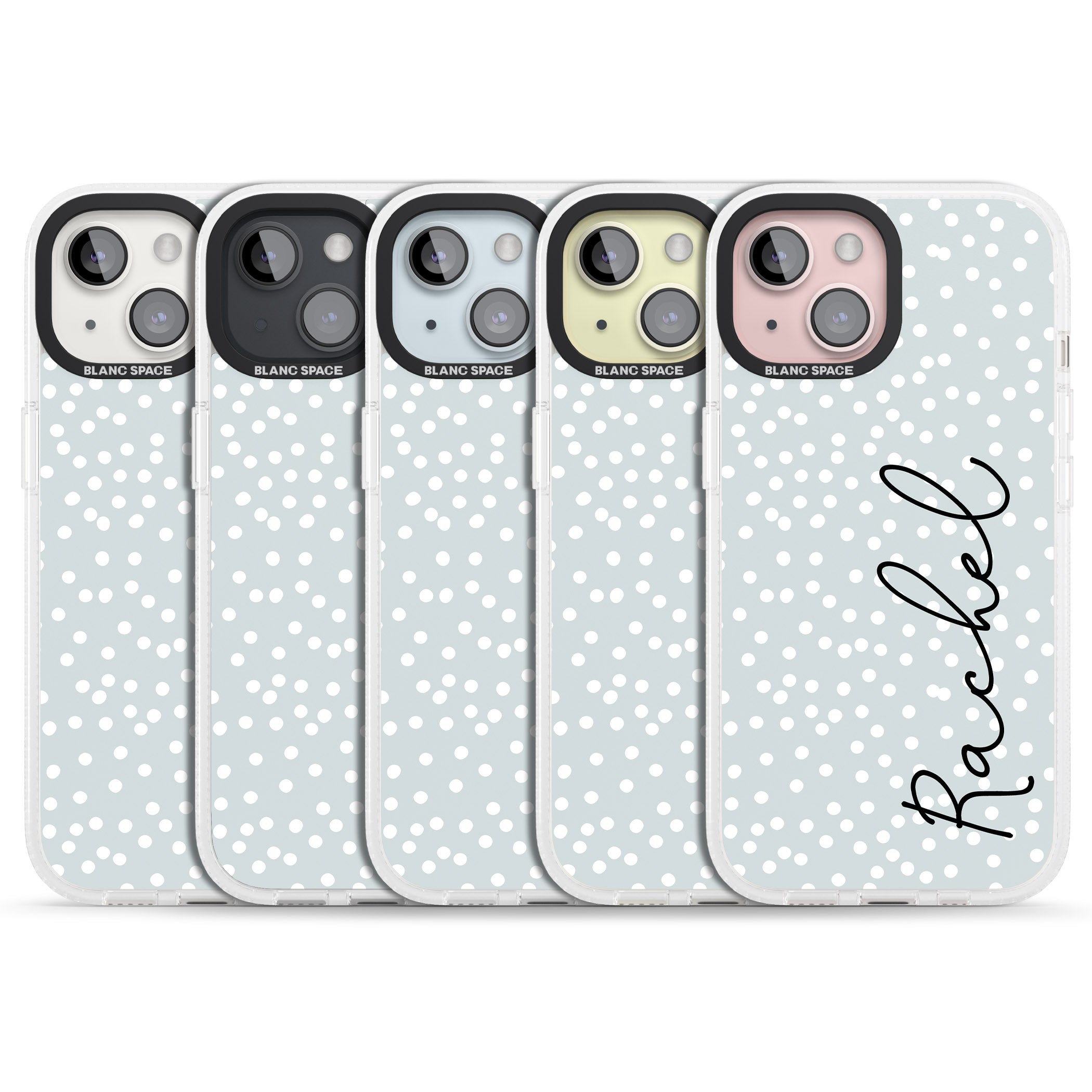 Personalised Vertical Cursive & Dots iPhone 15 / 14 / 13 Clear Case Impact Air - Blanc Space