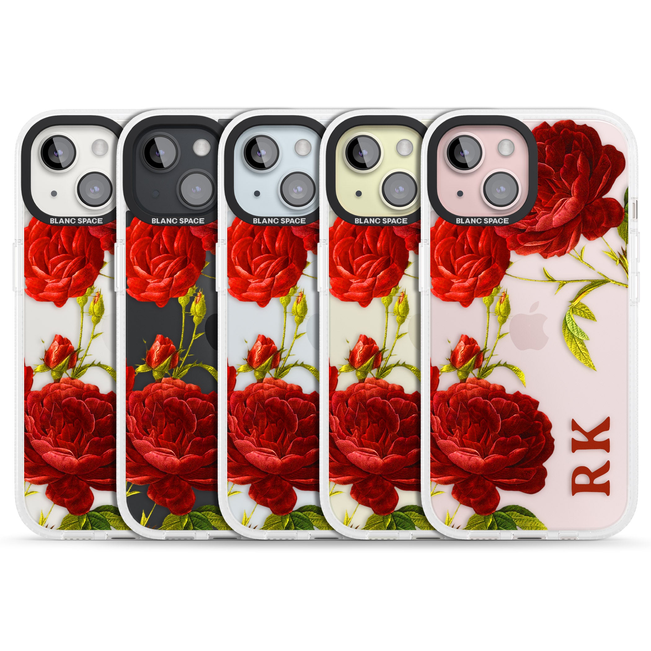 Personalised Clear Vintage Floral Red Roses iPhone 15 / 14 / 13 Clear Case Impact Air - Blanc Space