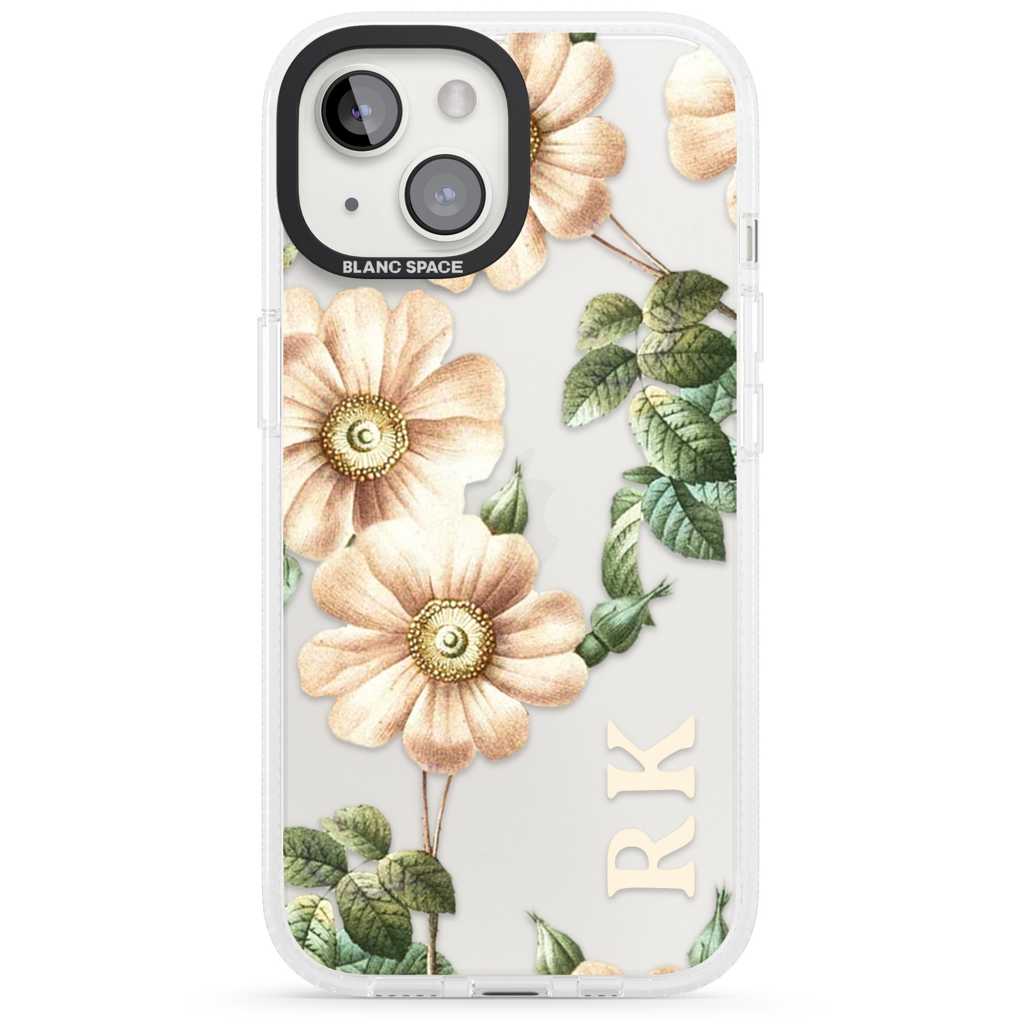 Personalised Clear Vintage Floral Cream Anemones iPhone 15 / 14 / 13 Clear Case Impact Air - Blanc Space