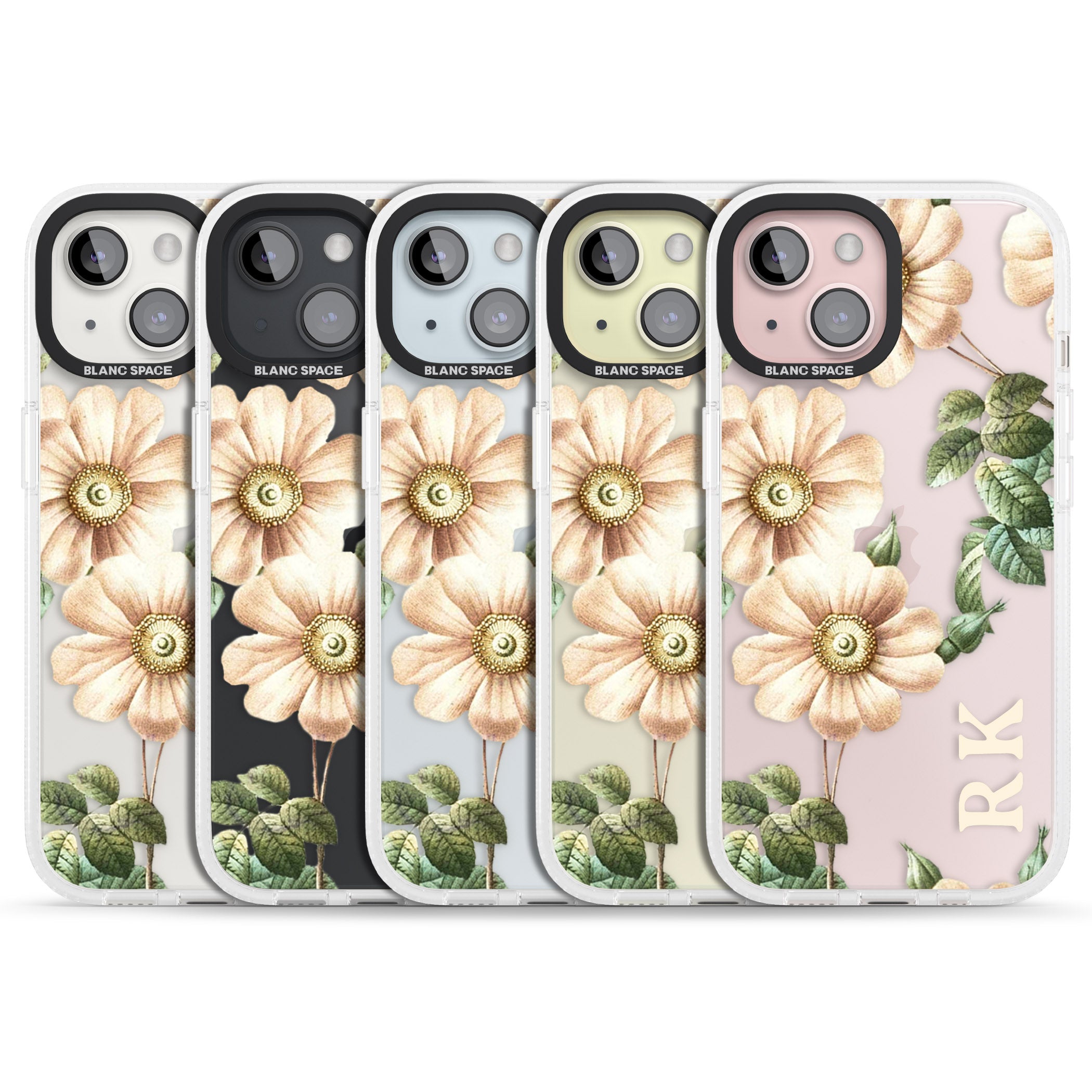 Personalised Clear Vintage Floral Cream Anemones iPhone 15 / 14 / 13 Clear Case Impact Air - Blanc Space