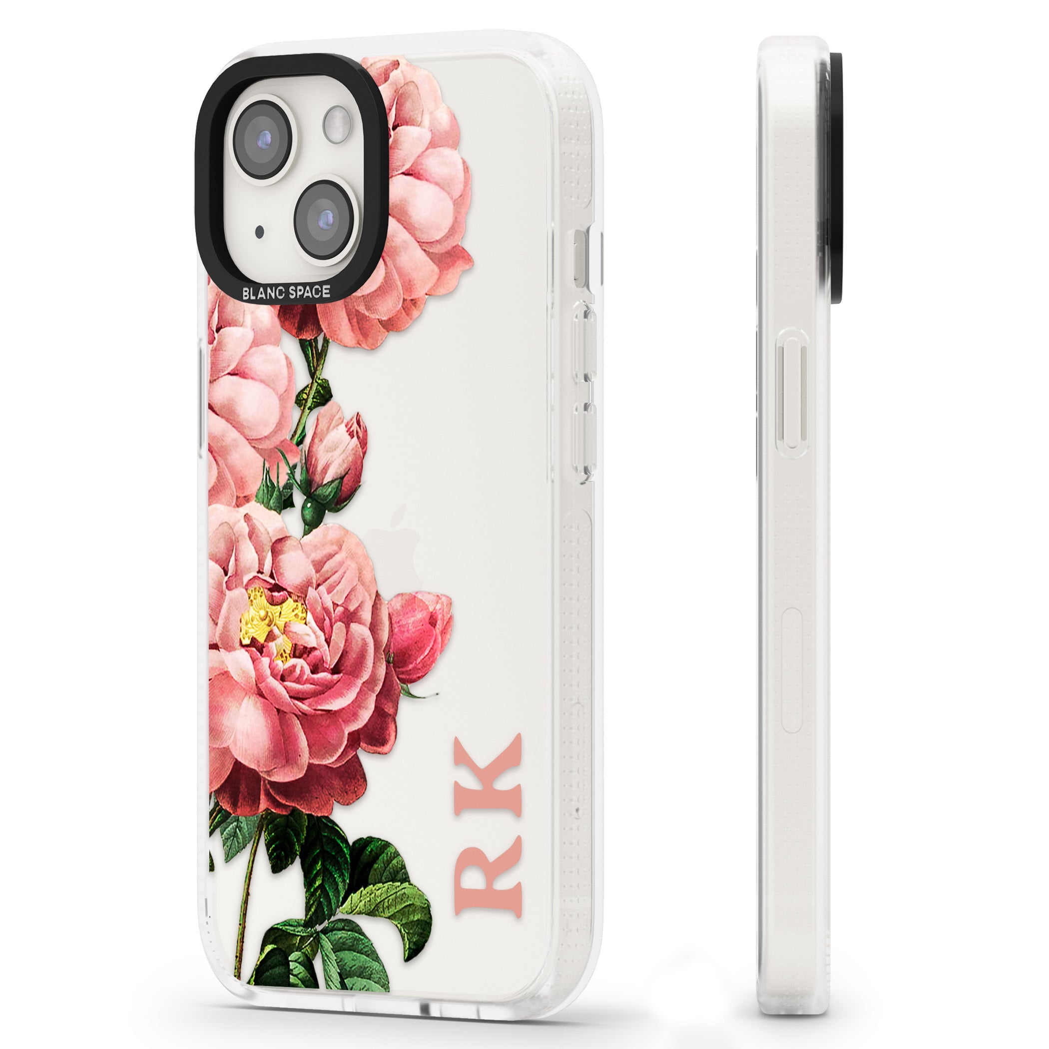 Personalised Clear Vintage Floral Pink Peonies iPhone 15 / 14 / 13 Clear Case Impact Air - Blanc Space