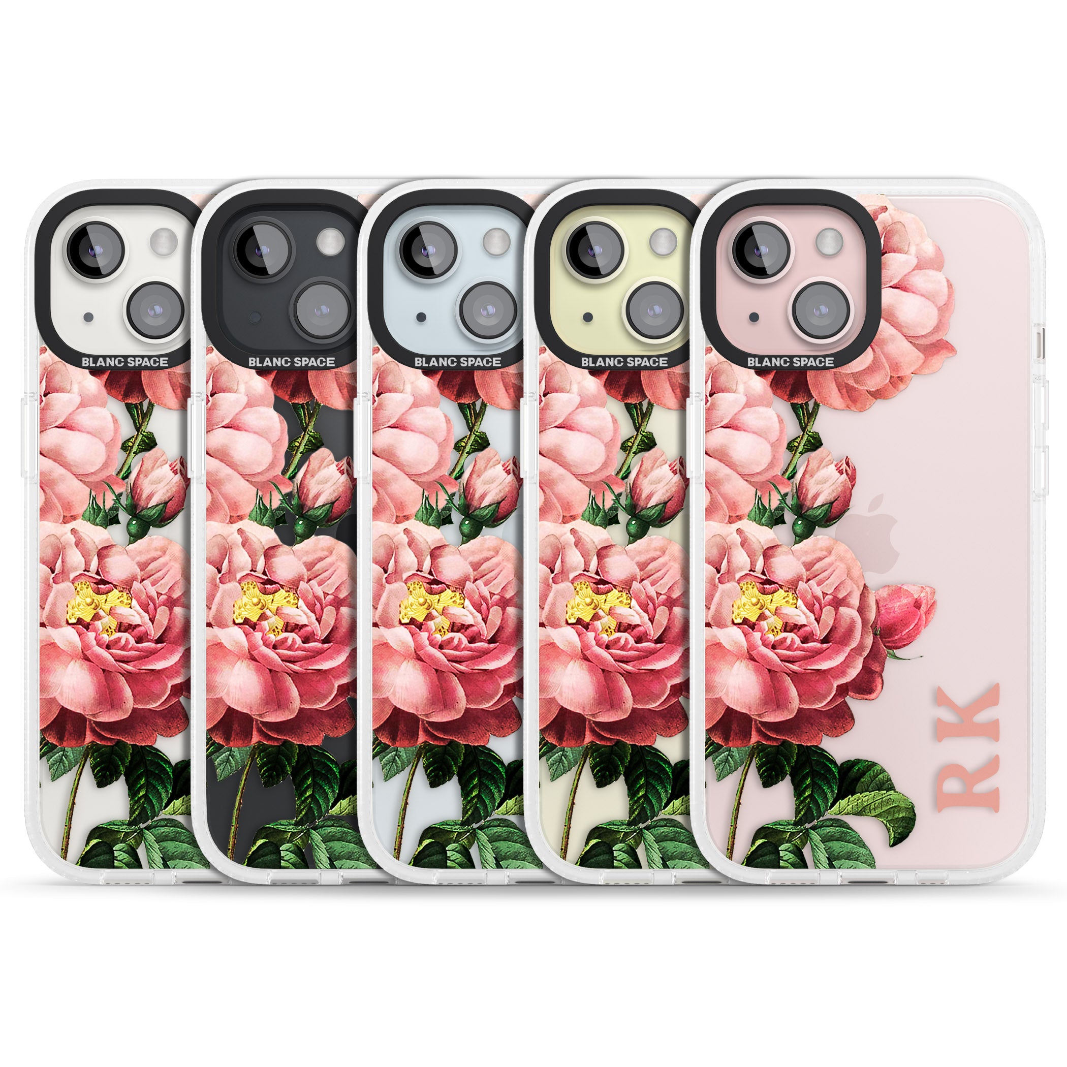 Personalised Clear Vintage Floral Pink Peonies iPhone 15 / 14 / 13 Clear Case Impact Air - Blanc Space