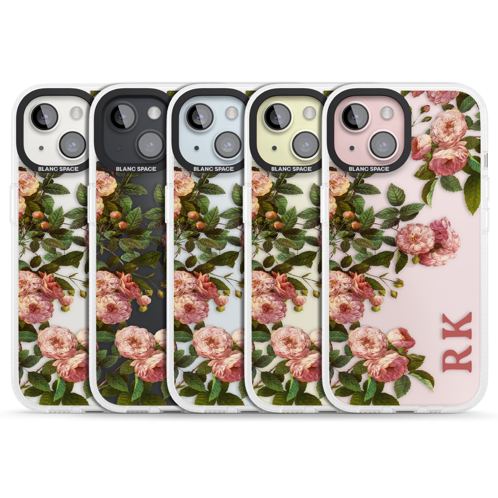 Personalised Clear Vintage Floral Pink Garden Roses iPhone 15 / 14 / 13 Clear Case Impact Air - Blanc Space