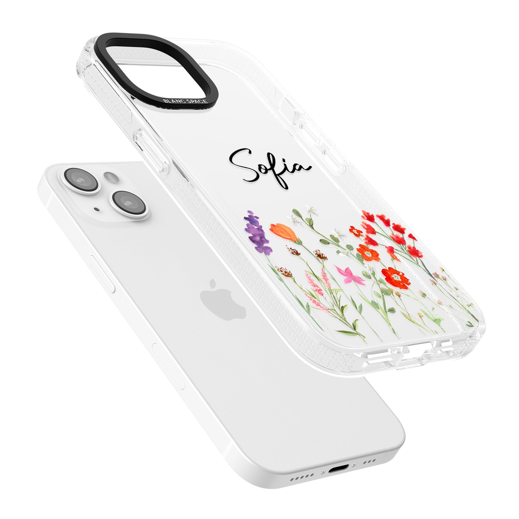Personalised Spring Wildflowers iPhone 15 / 14 / 13 Clear Case Impact Air - Blanc Space