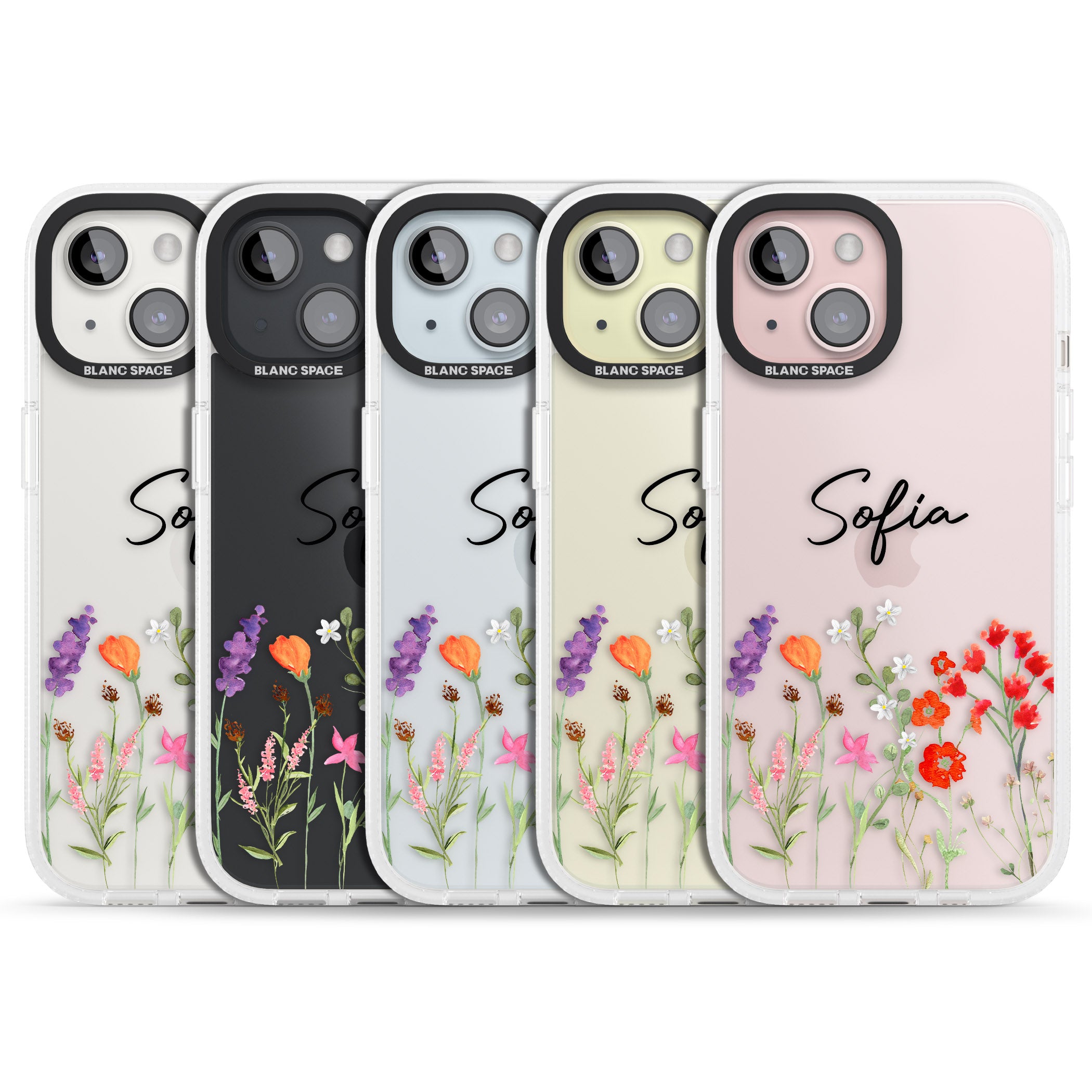 Personalised Spring Wildflowers iPhone 15 / 14 / 13 Clear Case Impact Air - Blanc Space