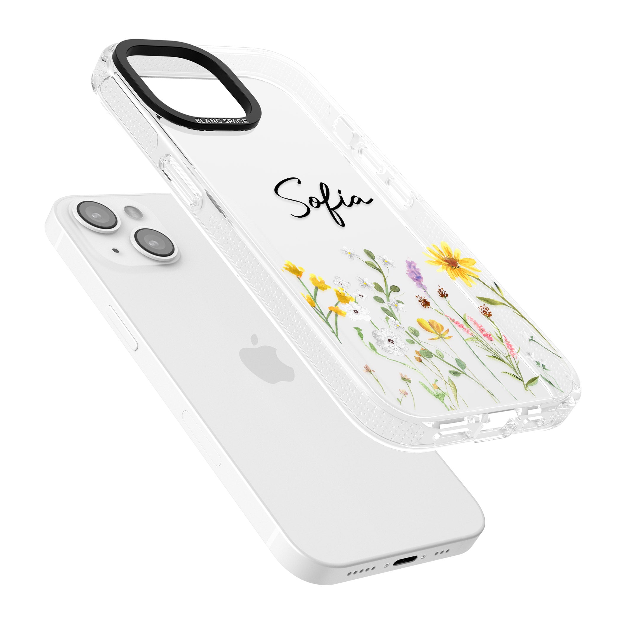 Personalised April Wildfowers iPhone 15 / 14 / 13 Clear Case Impact Air - Blanc Space