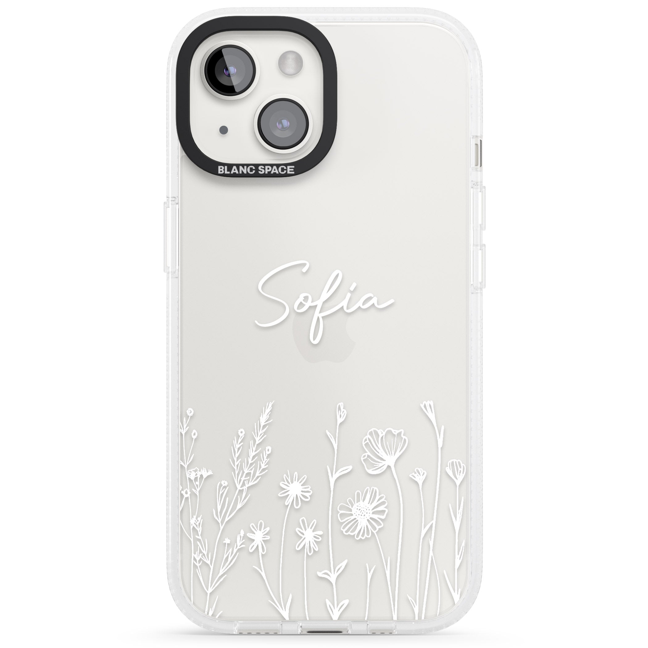 Personalised White Wildflowers iPhone 15 / 14 / 13 Clear Case Impact Air - Blanc Space