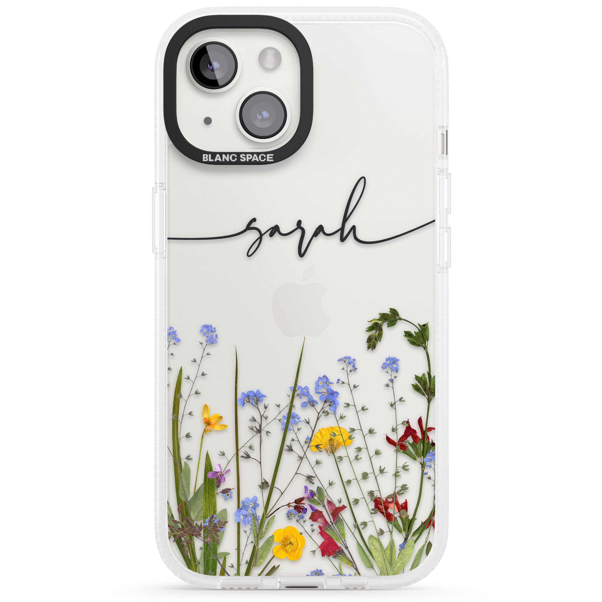 Personalised Wildflower Floral iPhone 15 / 14 / 13 Clear Case Impact Air - Blanc Space