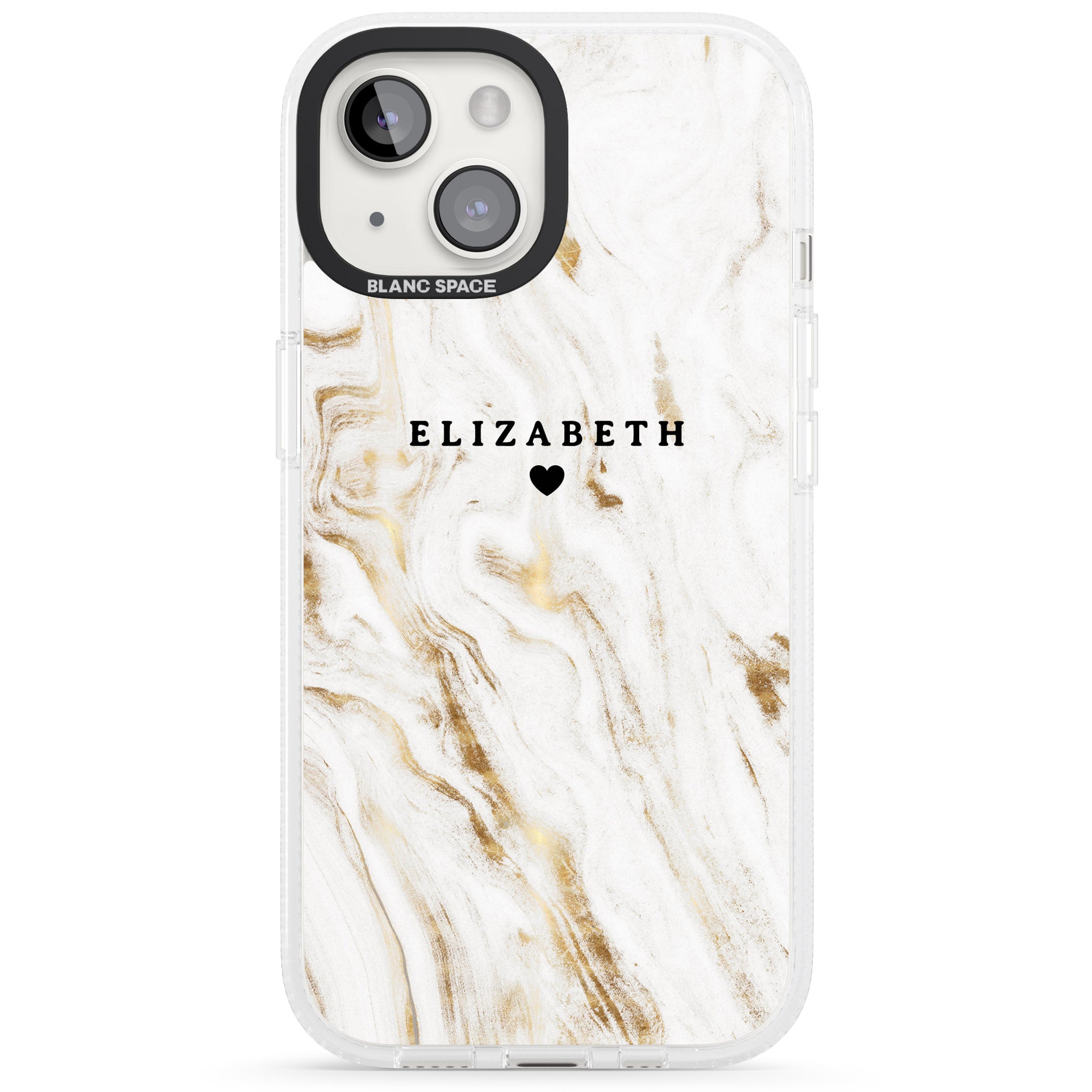 Personalised White & Gold Swirl Marble iPhone 15 / 14 / 13 Clear Case Impact Air - Blanc Space