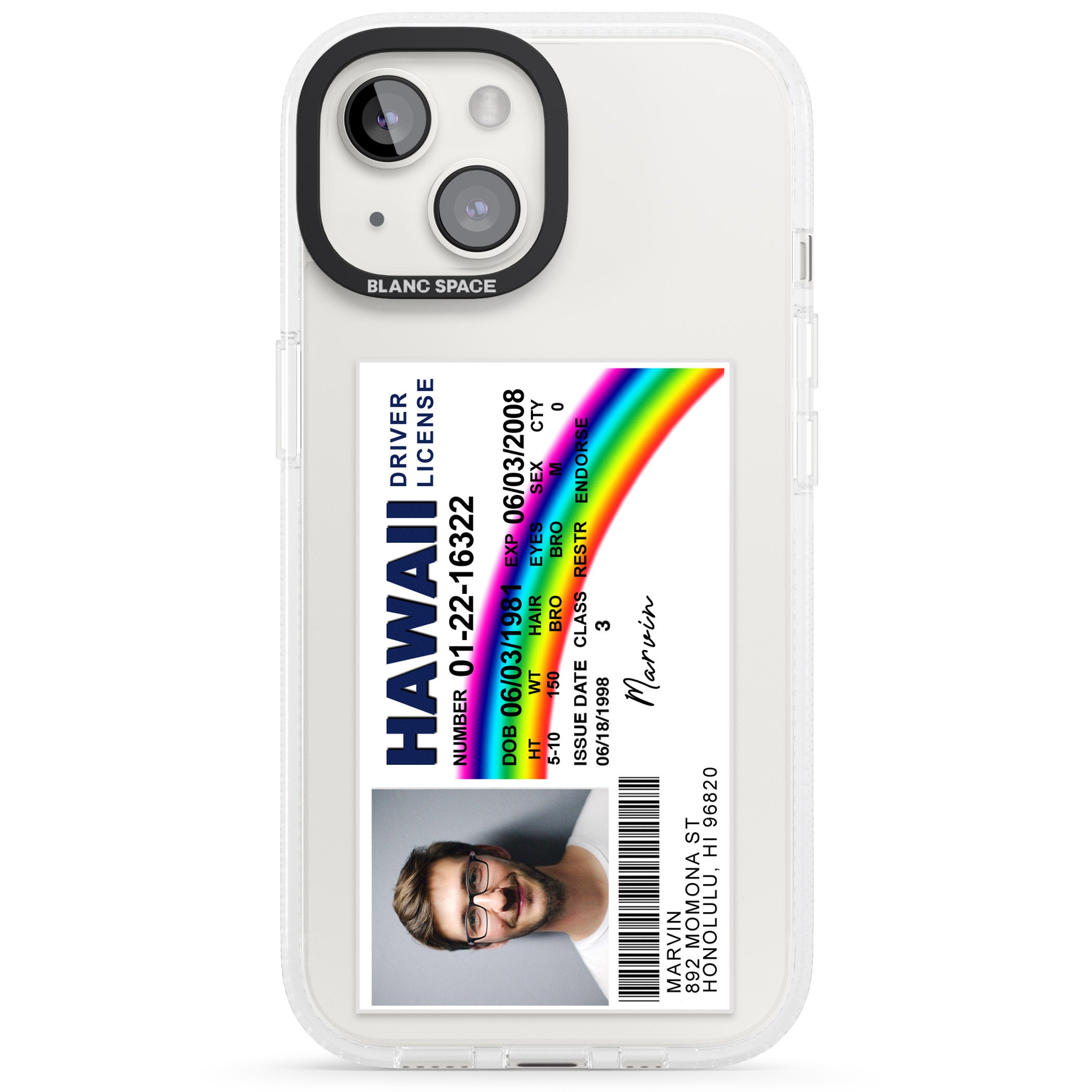 Personalised Hawaii Driving License iPhone 15 / 14 / 13 Clear Case Impact Air - Blanc Space