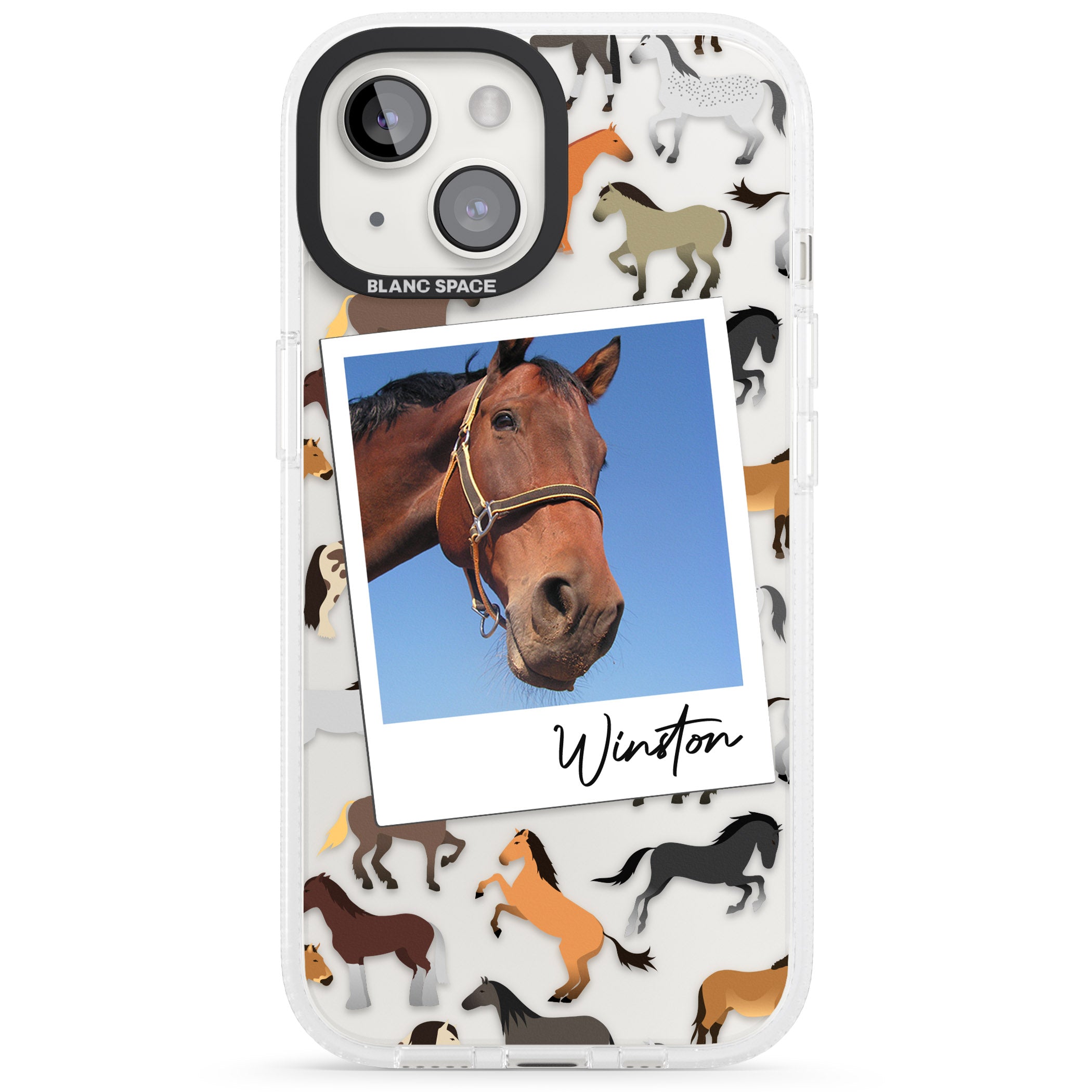 Personalised Horse Polaroid iPhone 15 / 14 / 13 Clear Case Impact Air - Blanc Space