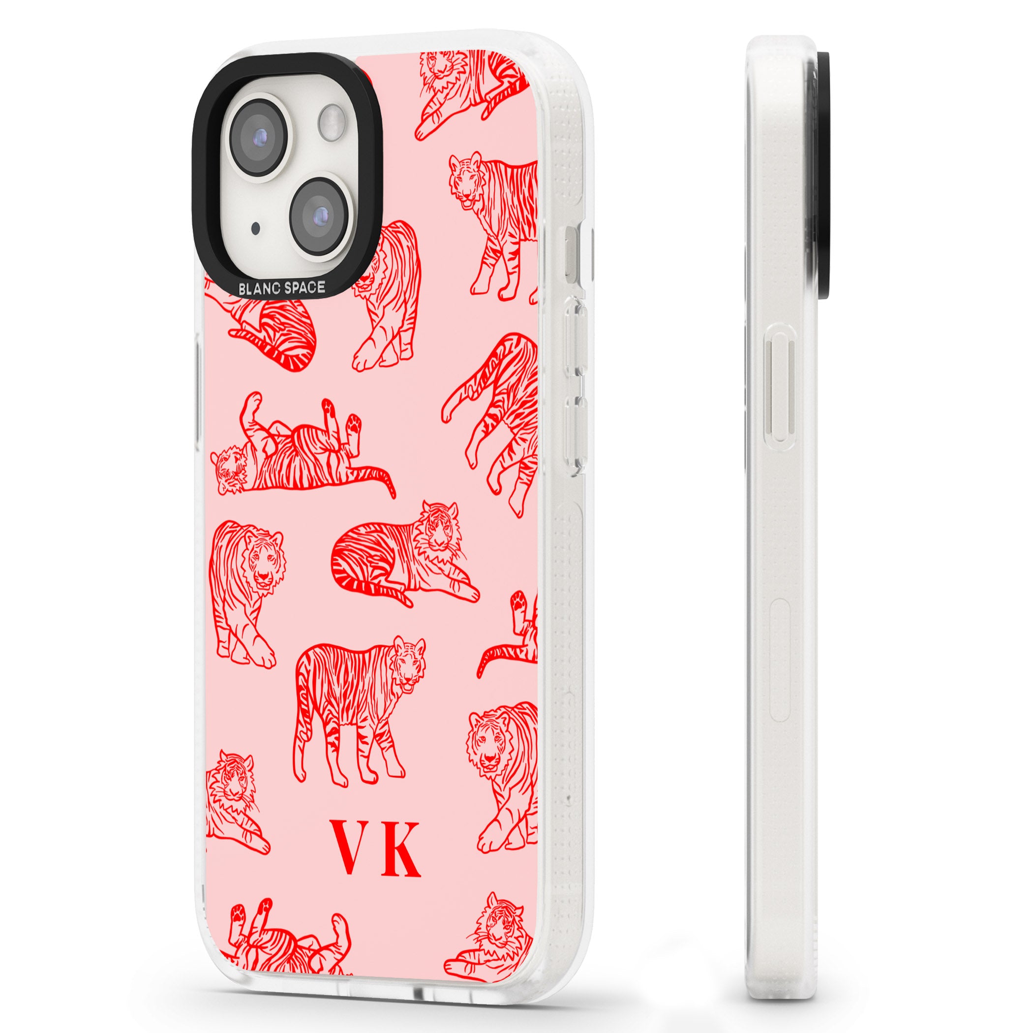 Personalised Red Tiger Outlines on Pink iPhone 15 / 14 / 13 Clear Case Impact Air - Blanc Space
