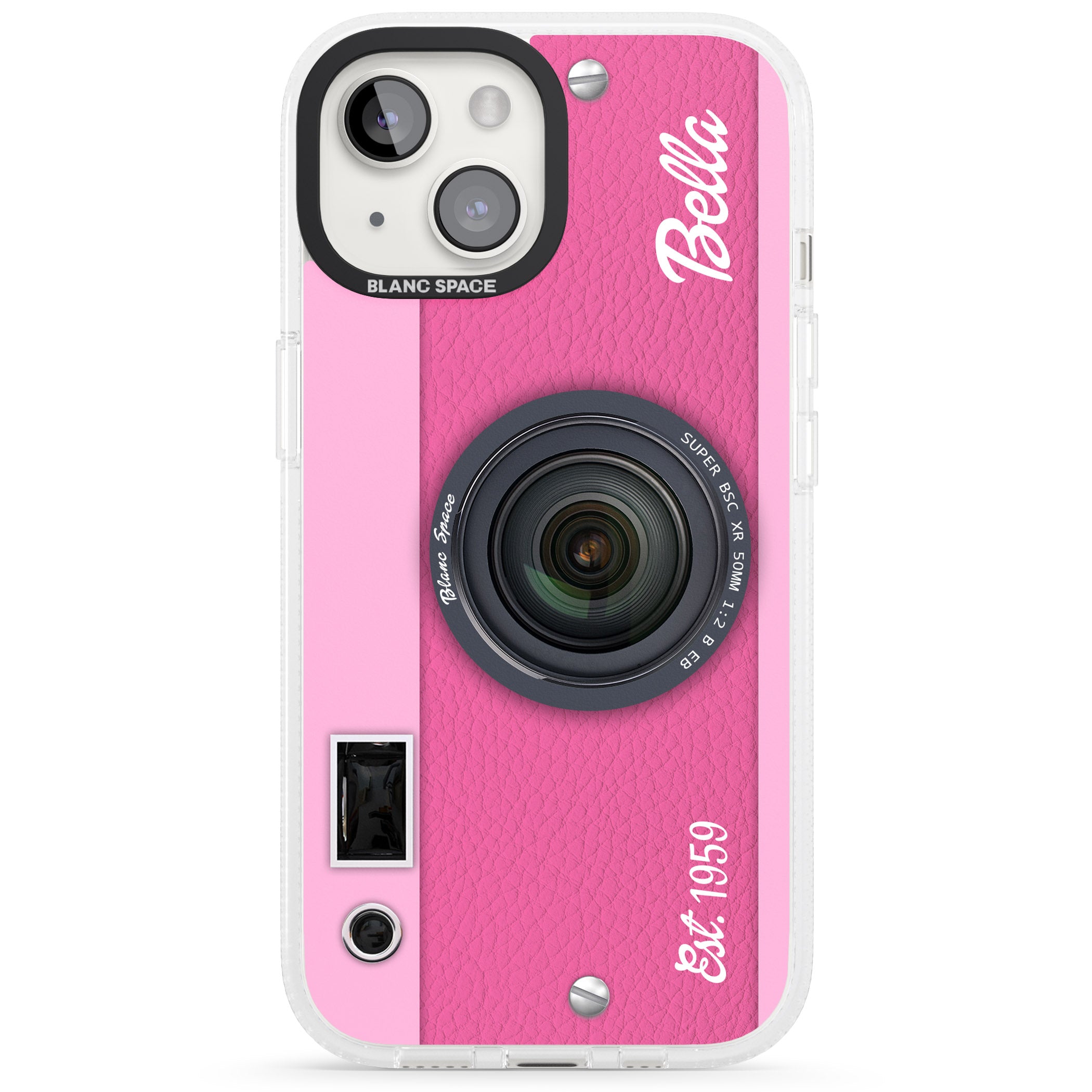 Personalised Pink Dream Camera iPhone 15 / 14 / 13 Clear Case Impact Air - Blanc Space