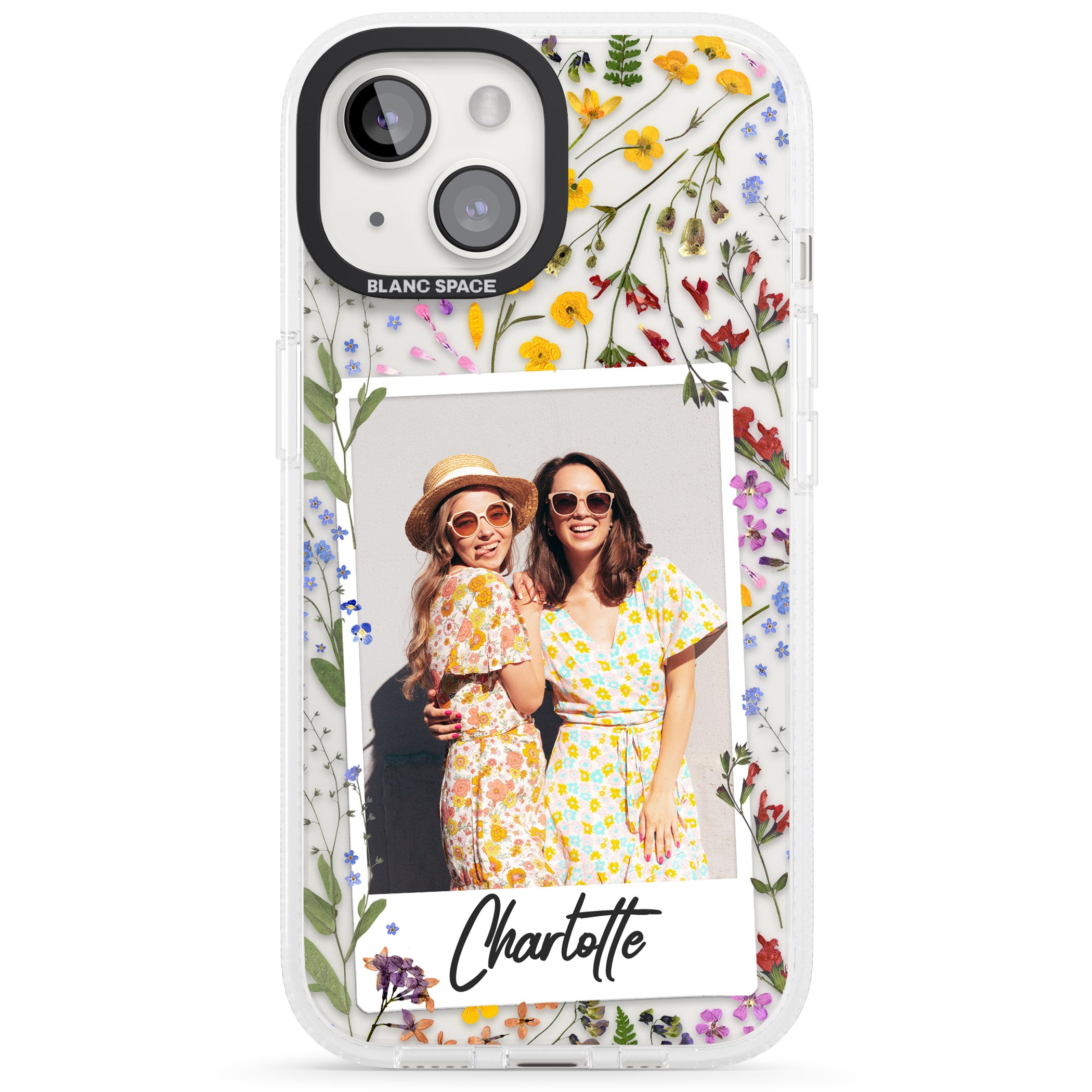 Personalised Wildflower Instant Photo iPhone 15 / 14 / 13 Clear Case Impact Air - Blanc Space