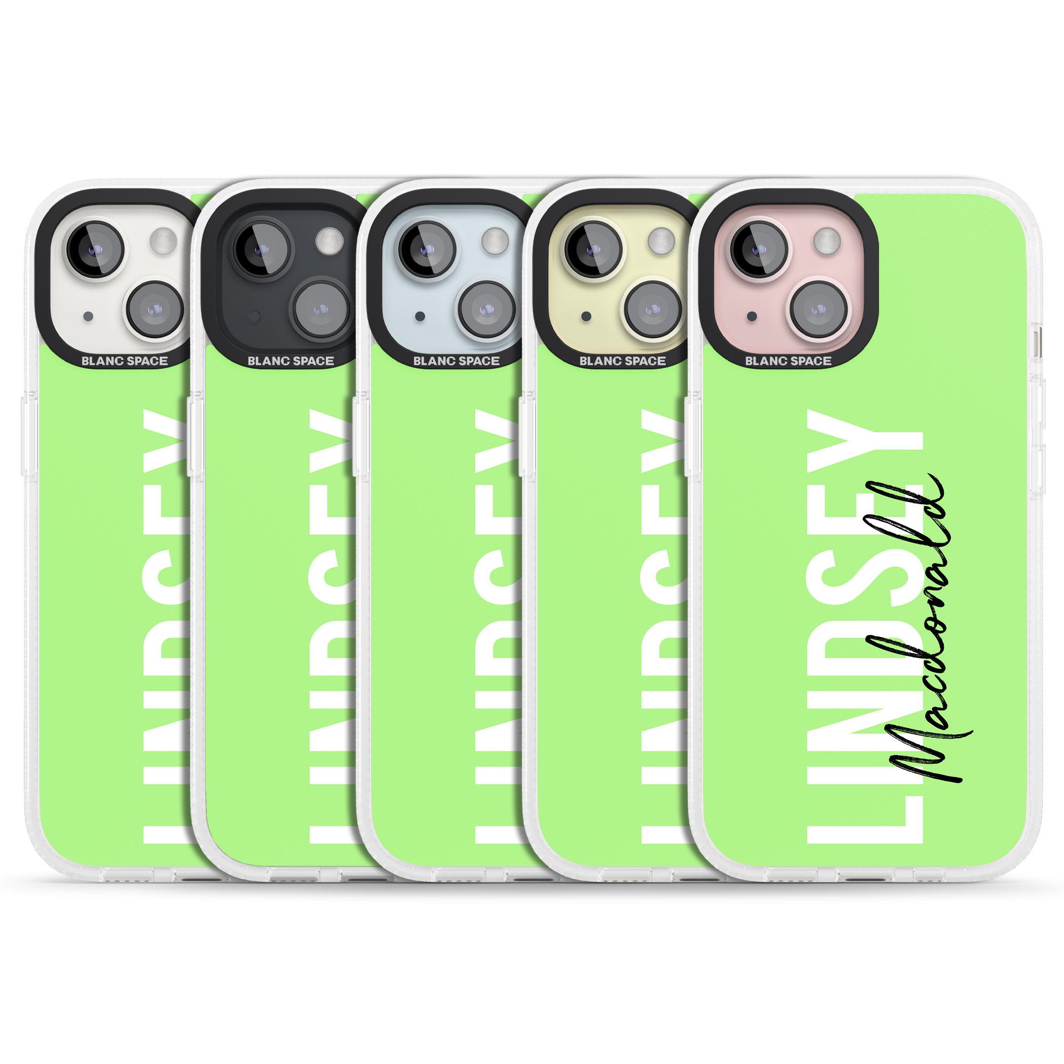 Personalised Bold Name: Lime iPhone 15 / 14 / 13 Clear Case Impact Air - Blanc Space