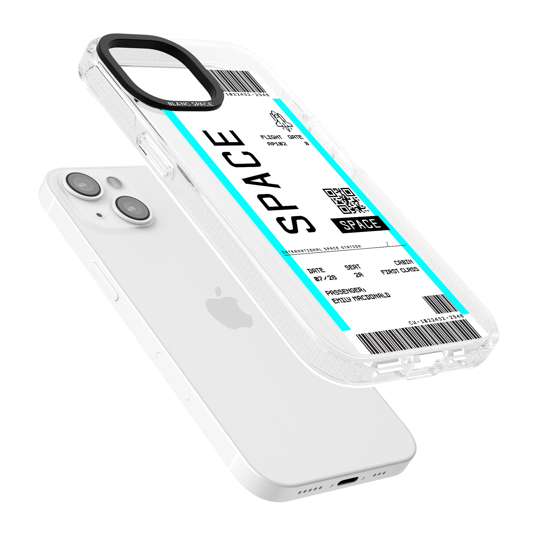 Personalised Space Space Travel Ticket iPhone 15 / 14 / 13 Clear Case Impact Air - Blanc Space