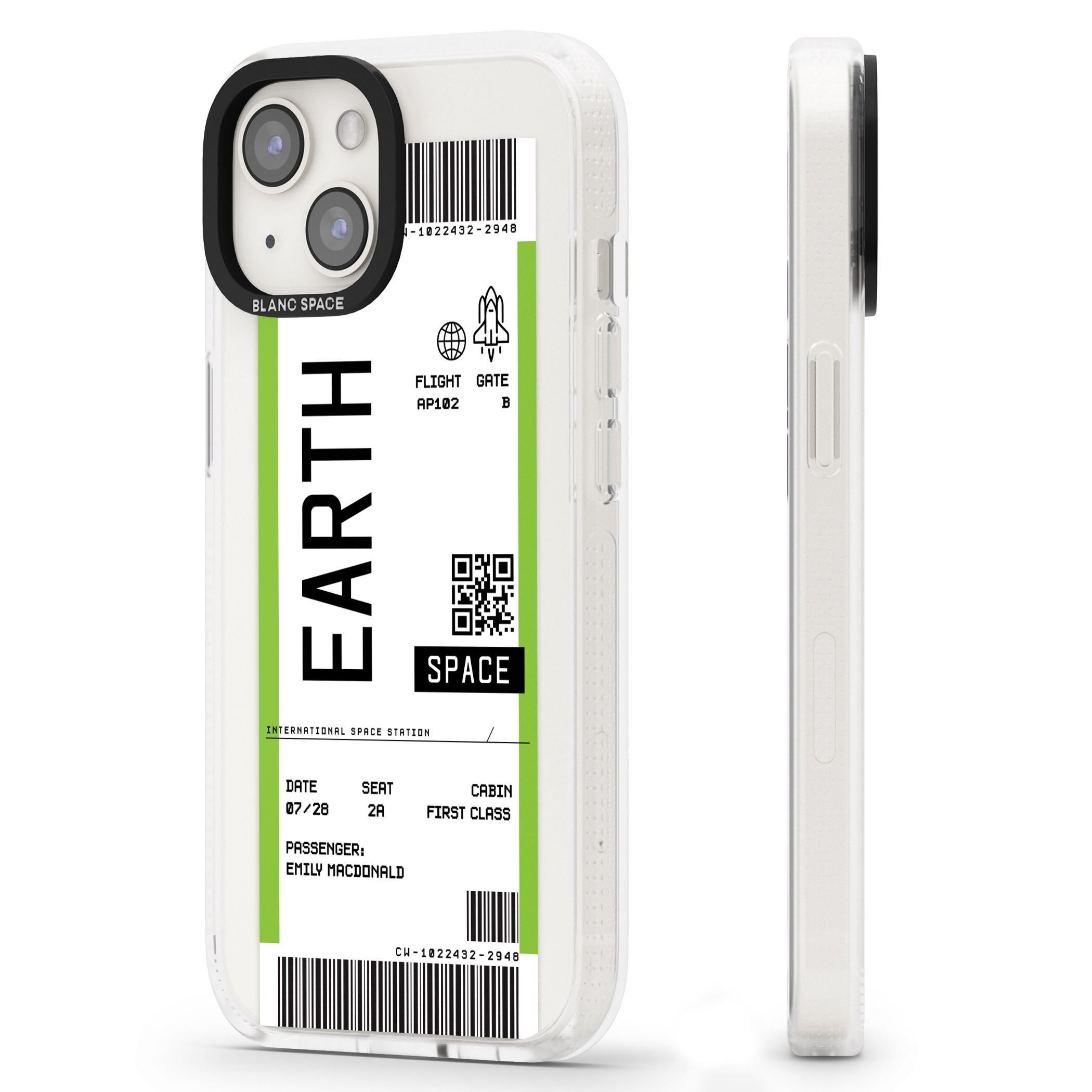 Personalised Earth Space Travel Ticket iPhone 15 / 14 / 13 Clear Case Impact Air - Blanc Space