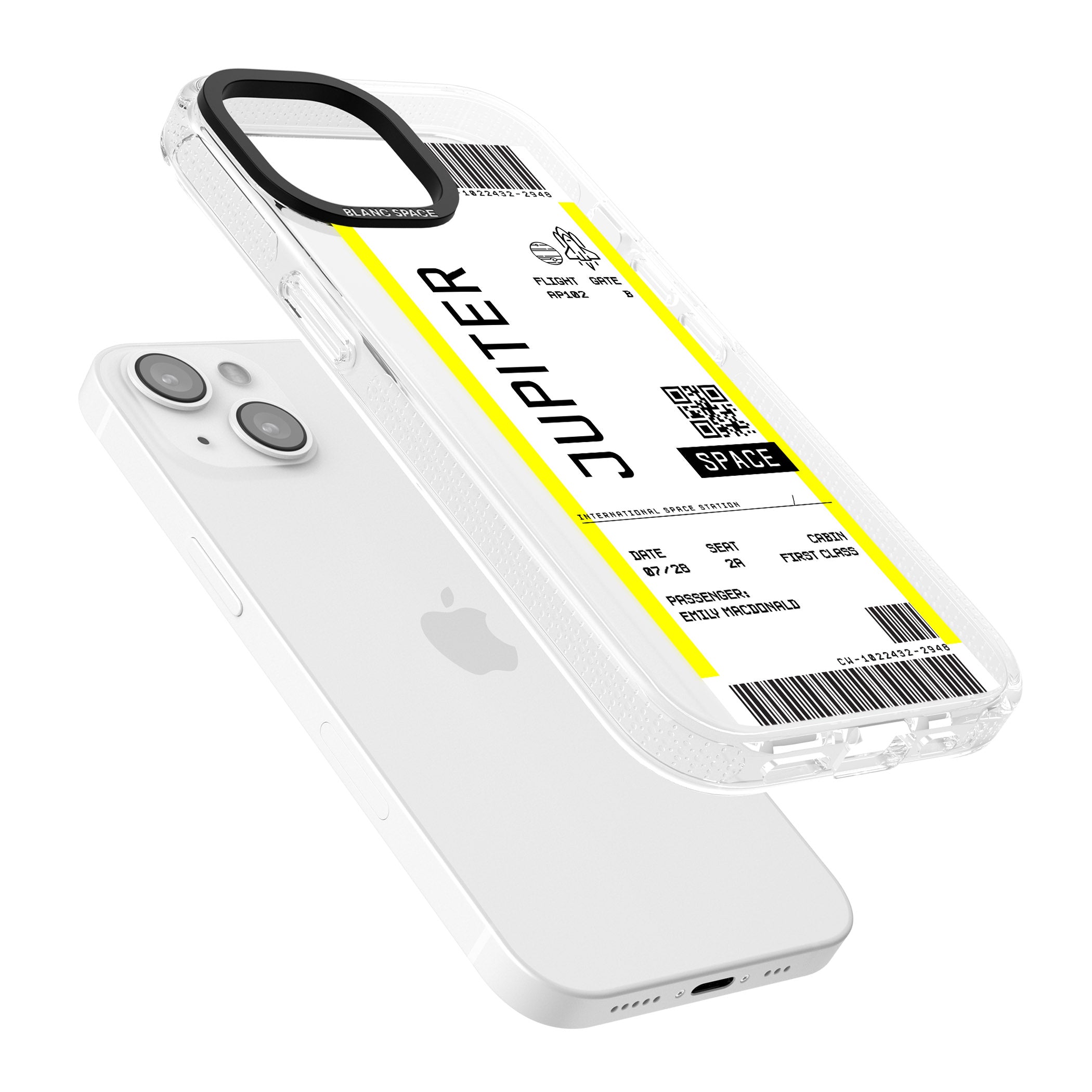 Personalised Jupiter Travel Ticket iPhone 15 / 14 / 13 Clear Case Impact Air - Blanc Space