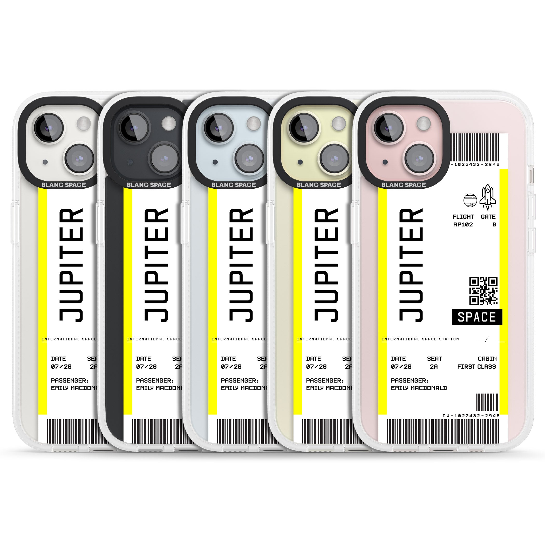 Personalised Jupiter Travel Ticket iPhone 15 / 14 / 13 Clear Case Impact Air - Blanc Space