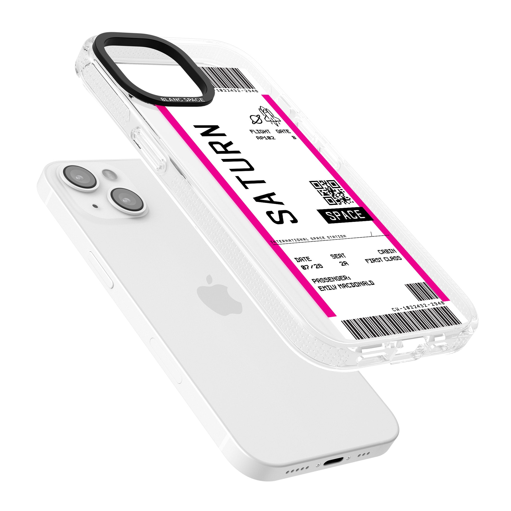 Personalised Saturn Space Travel Ticket iPhone 15 / 14 / 13 Clear Case Impact Air - Blanc Space