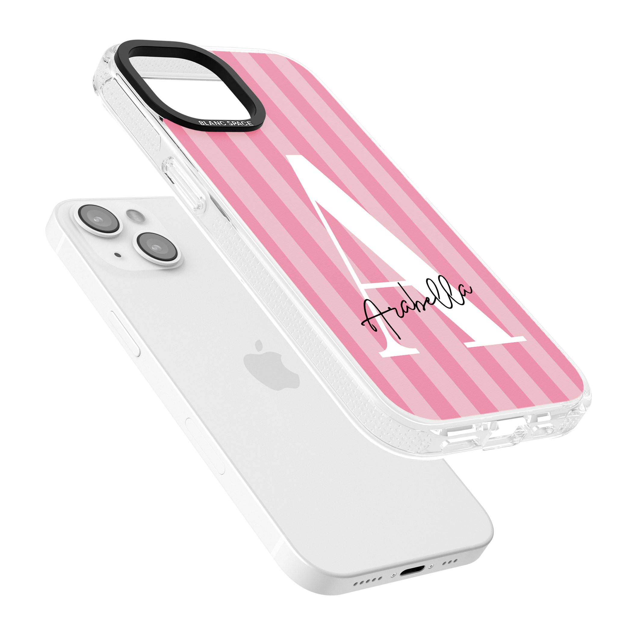 Personalised Pink on Pink Stripes iPhone 15 / 14 / 13 Clear Case Impact Air - Blanc Space