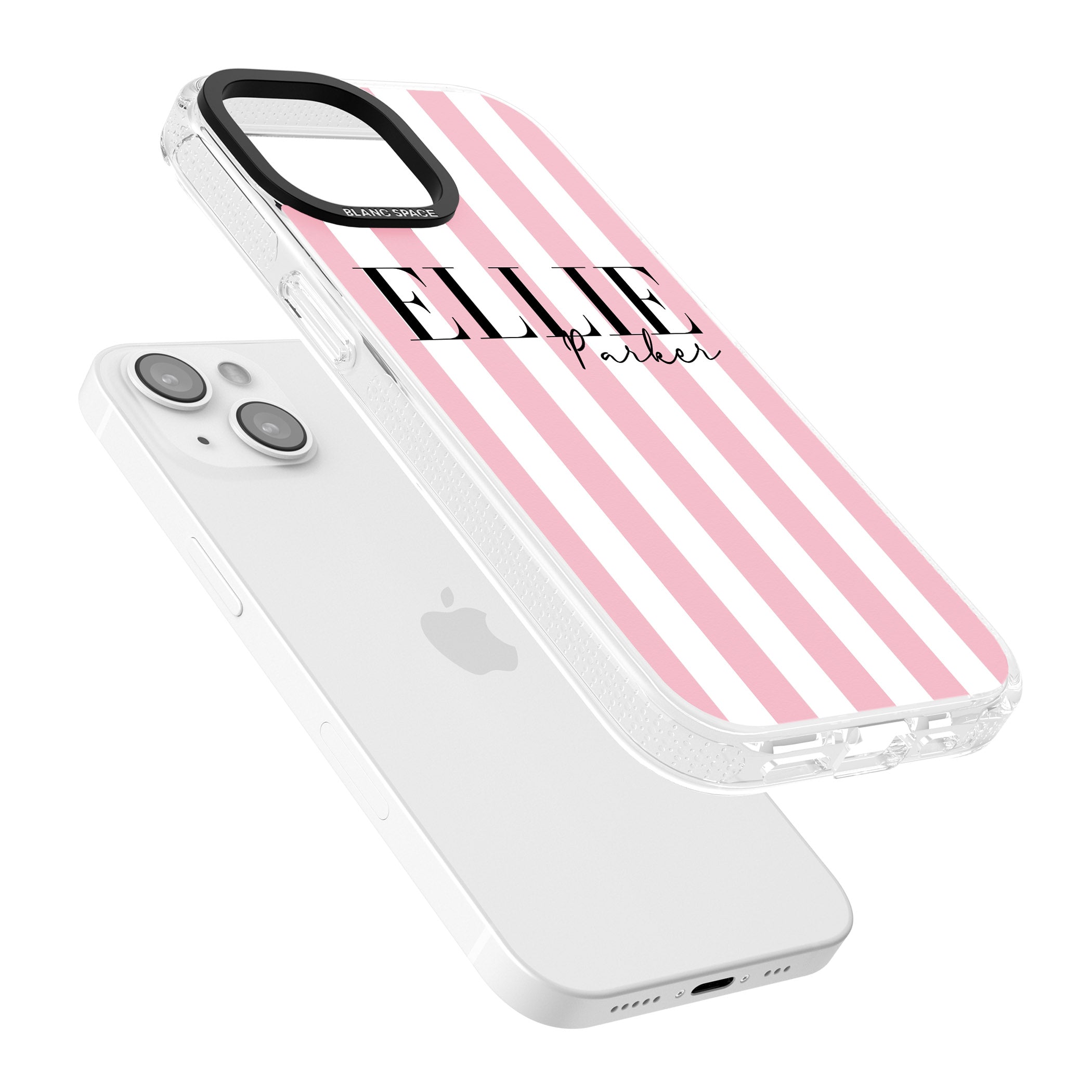 Personalised Pink Stripes iPhone 15 / 14 / 13 Clear Case Impact Air - Blanc Space