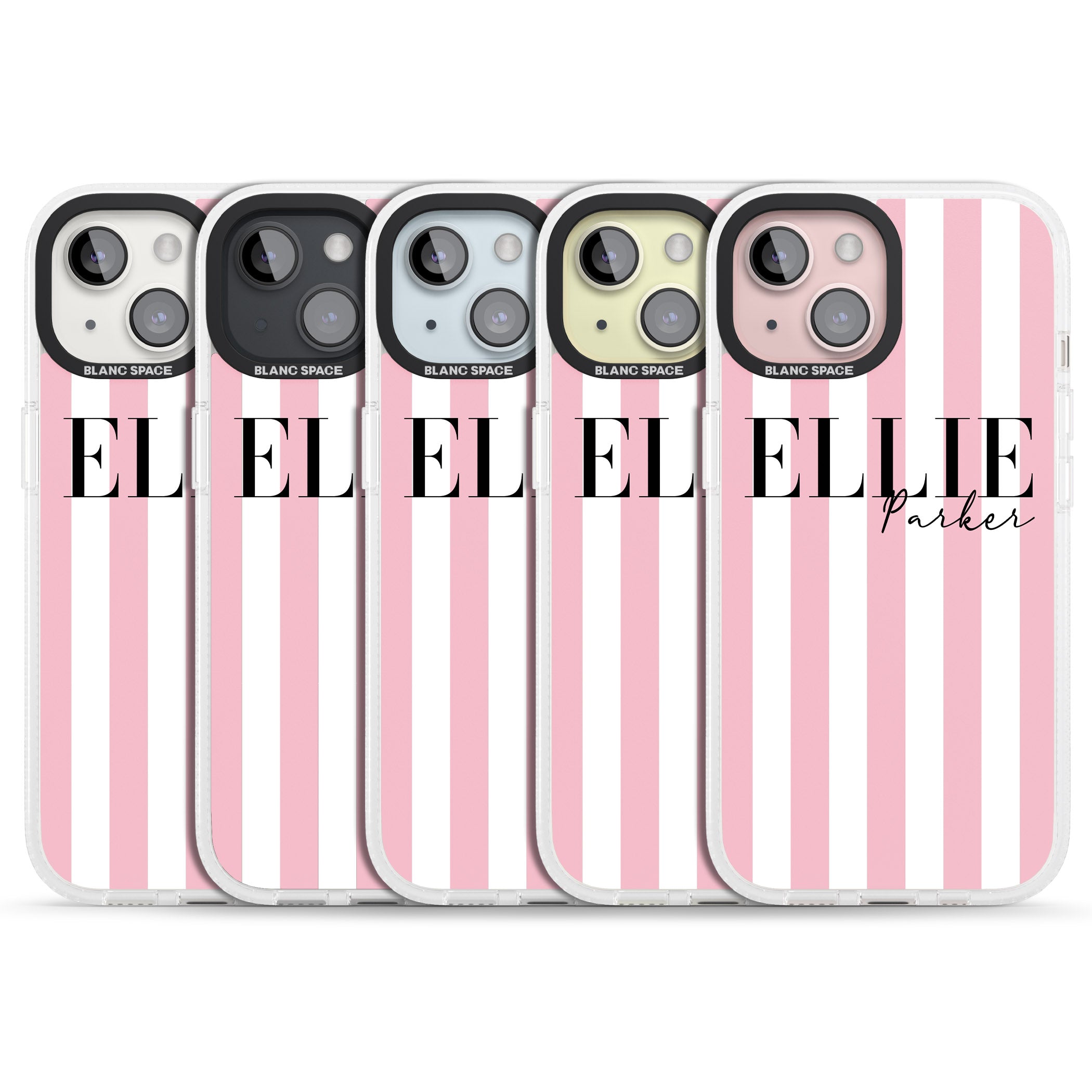 Personalised Pink Stripes iPhone 15 / 14 / 13 Clear Case Impact Air - Blanc Space