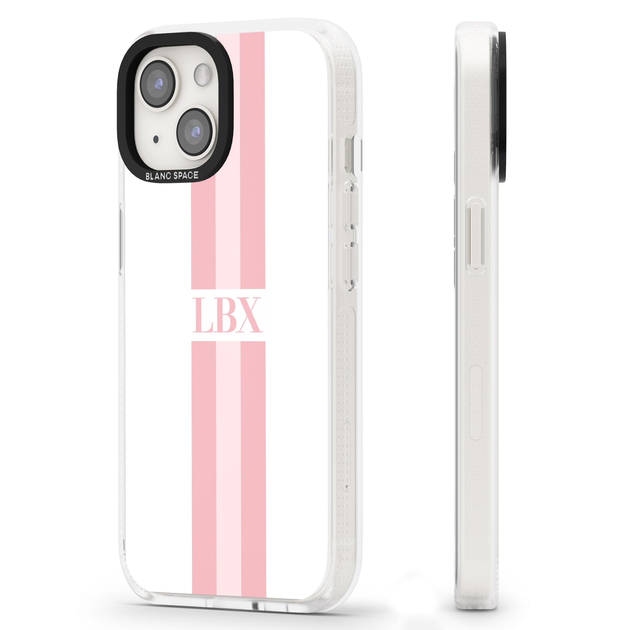 Personalised Minimal Pink Stripes iPhone 15 / 14 / 13 Clear Case Impact Air - Blanc Space