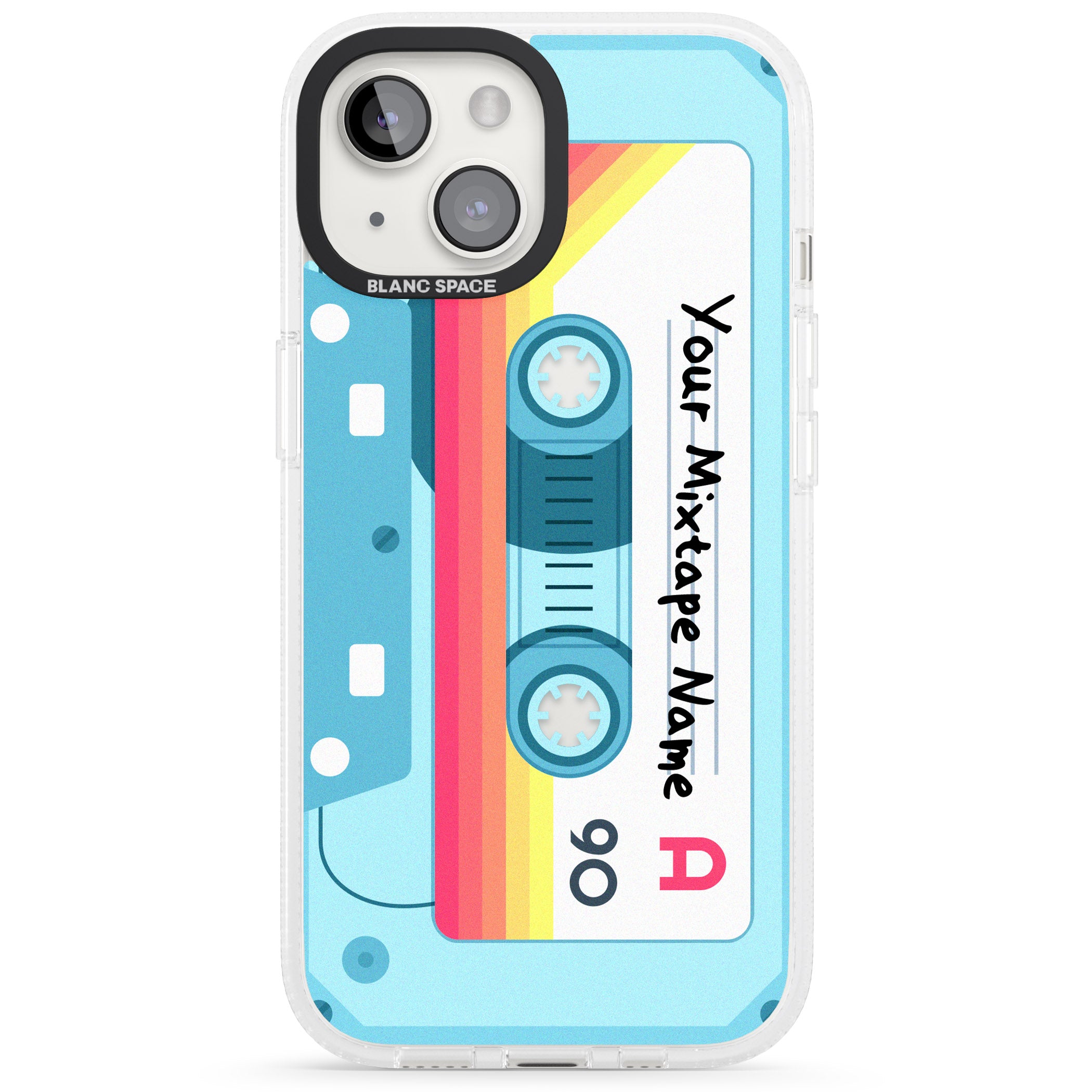 Personalised Sporty Cassette iPhone 15 / 14 / 13 Clear Case Impact Air - Blanc Space