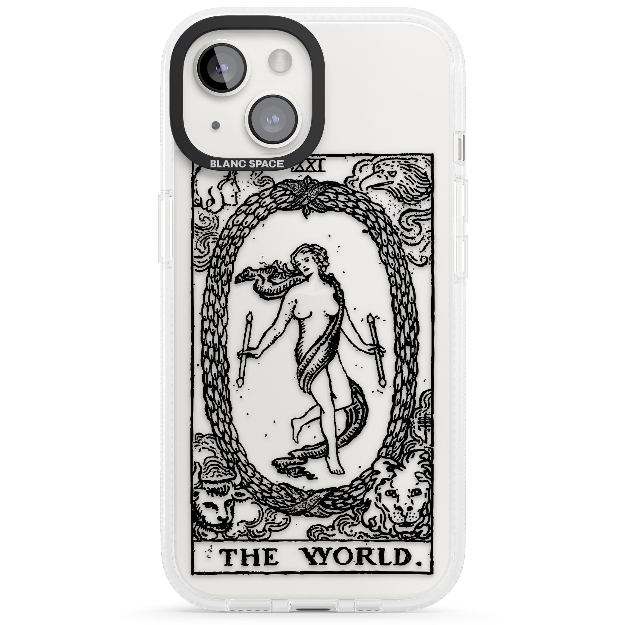 Personalised The World Tarot Card - Transparent iPhone 15 / 14 / 13 Clear Case Impact Air - Blanc Space