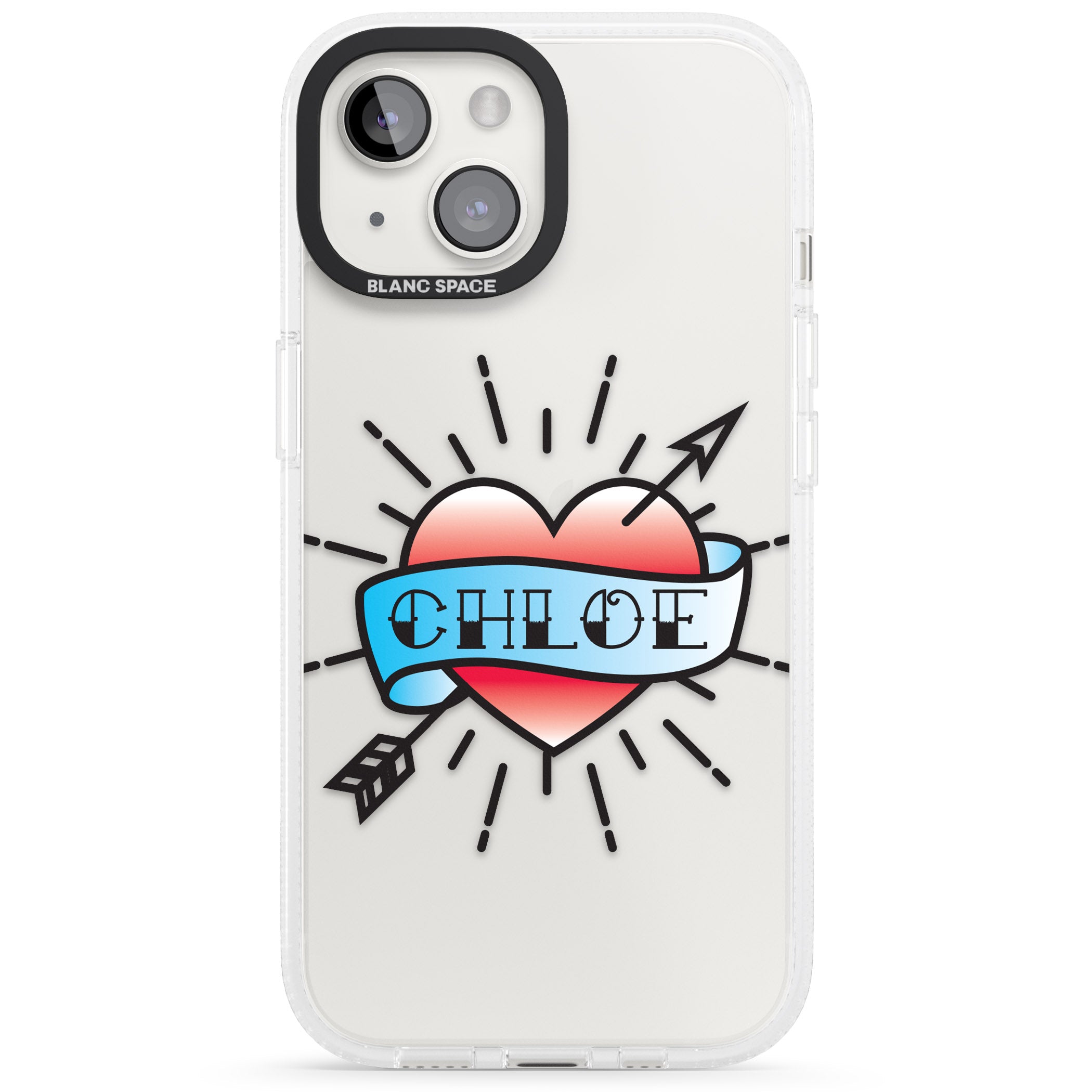 Personalised Heart Tattoo iPhone 15 / 14 / 13 Clear Case Impact Air - Blanc Space