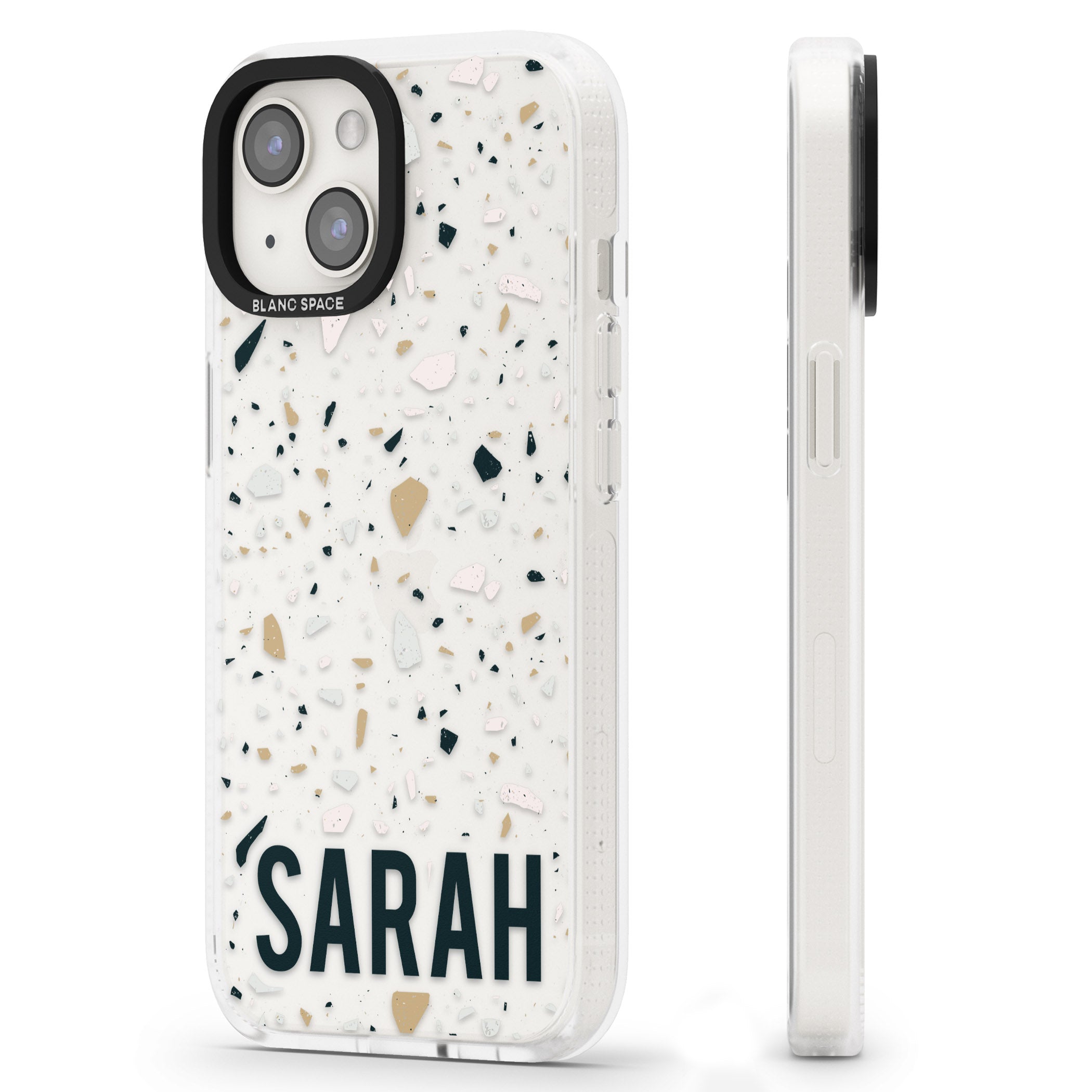 Personalised Terrazzo - Blue, Pink, Brown iPhone 15 / 14 / 13 Clear Case Impact Air - Blanc Space