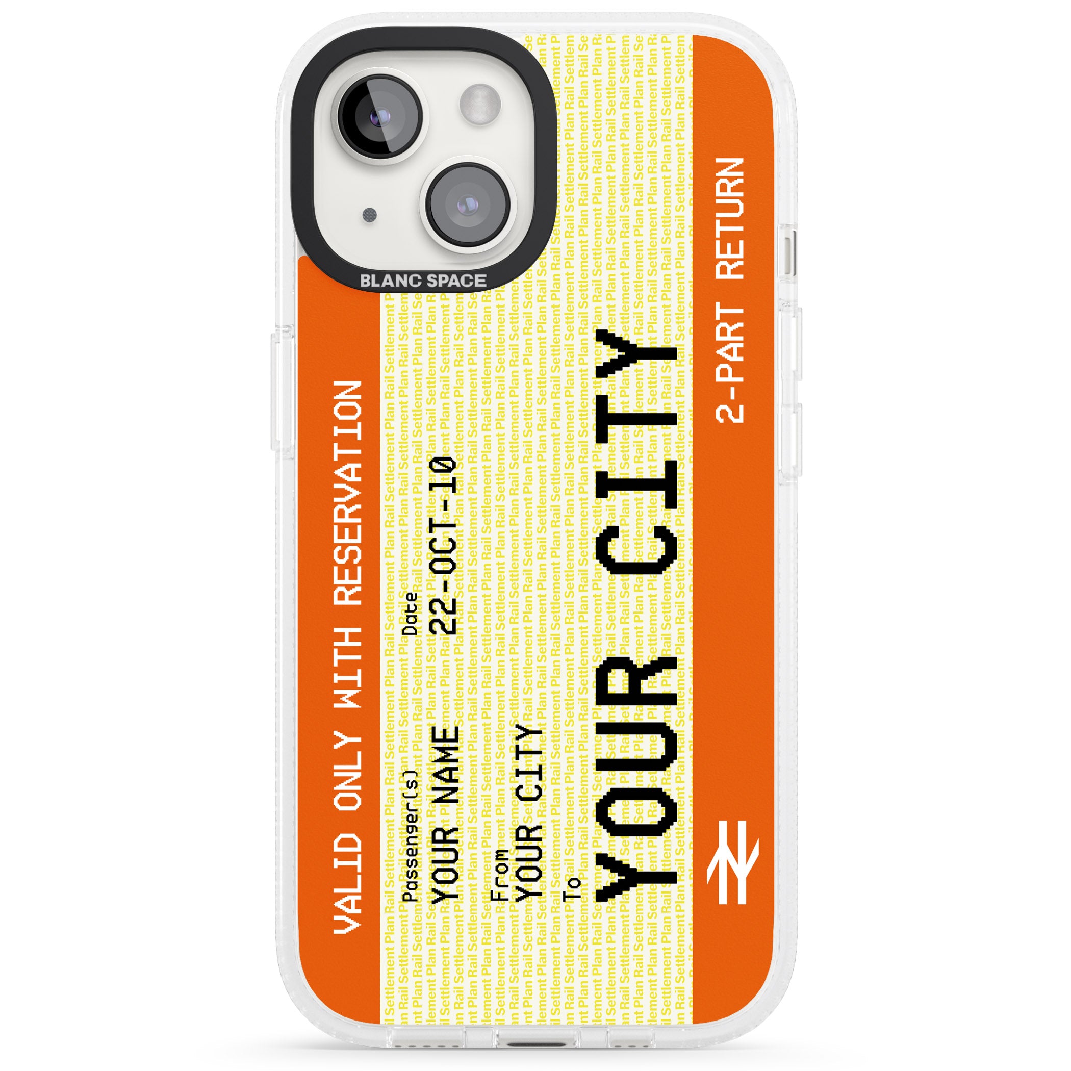 Personalised Create Your Own Train Ticket iPhone 15 / 14 / 13 Clear Case Impact Air - Blanc Space