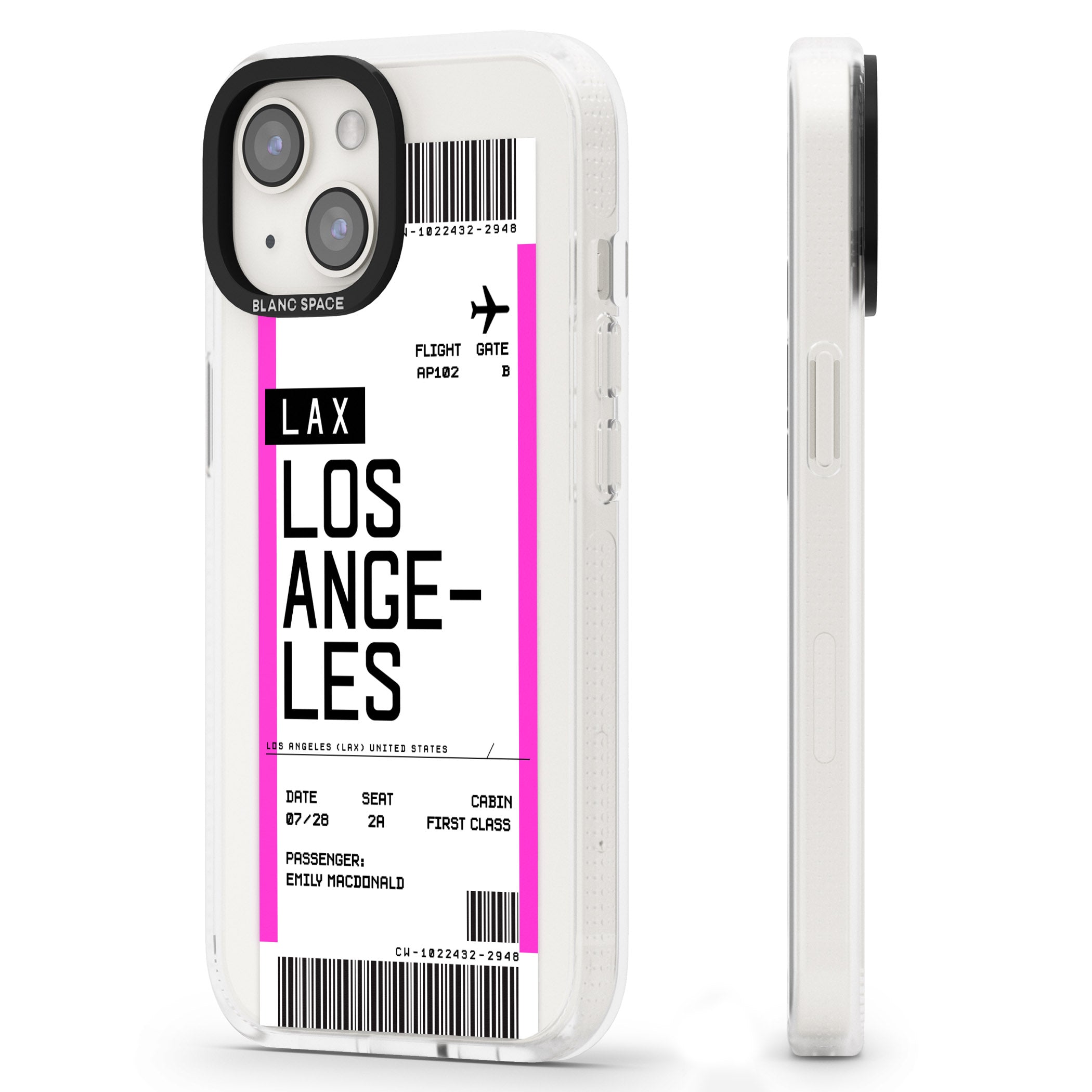 Personalised Los Angeles Boarding Pass iPhone 15 / 14 / 13 Clear Case Impact Air - Blanc Space