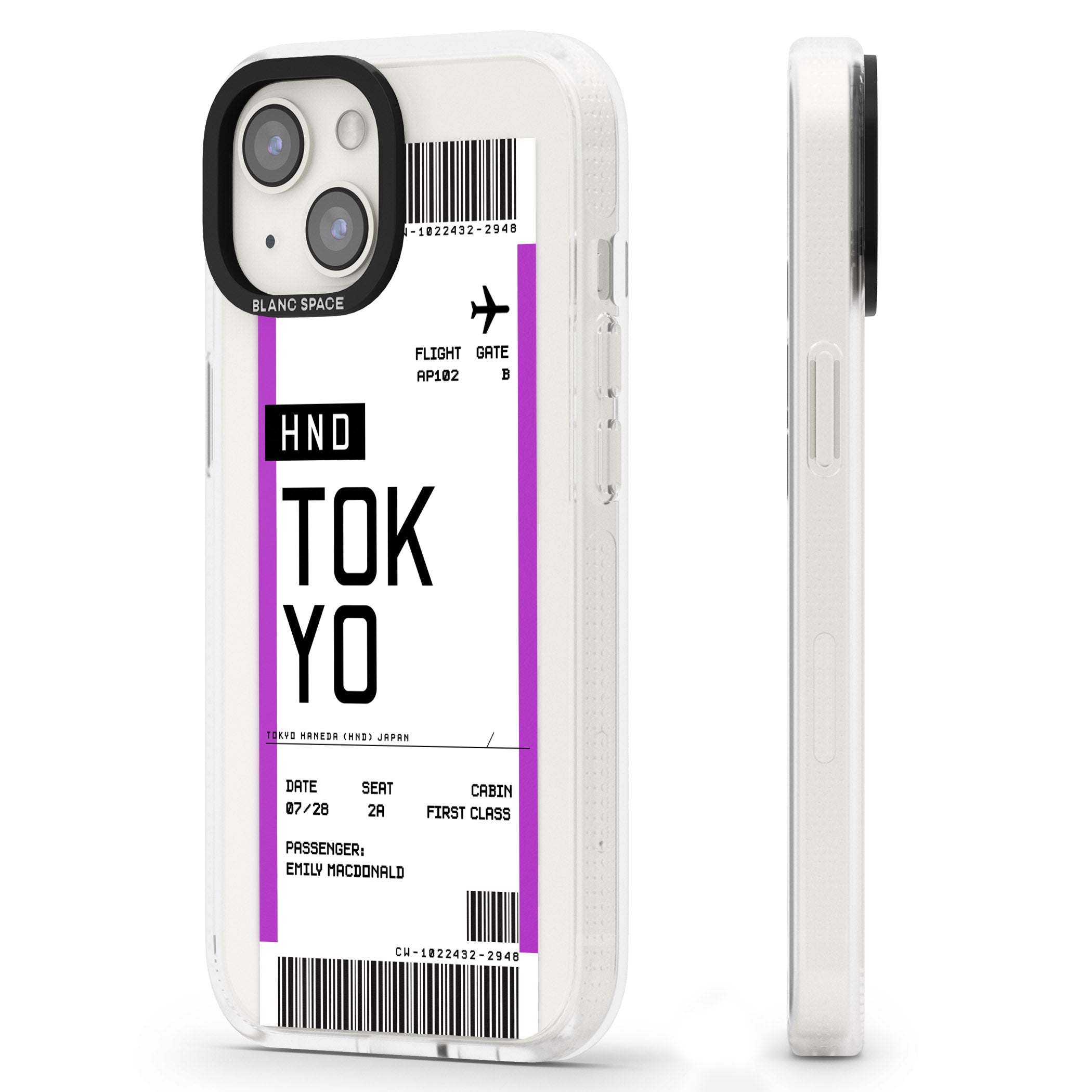 Personalised Tokyo Boarding Pass iPhone 15 / 14 / 13 Clear Case Impact Air - Blanc Space