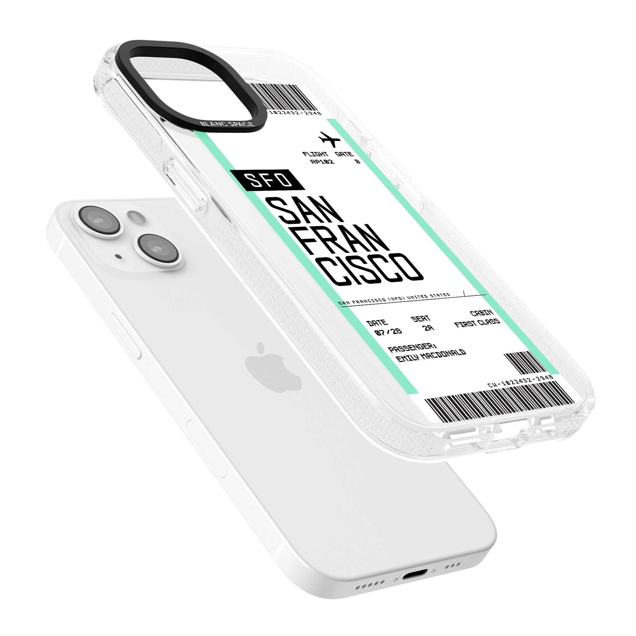 Personalised San Francisco Boarding Pass iPhone 15 / 14 / 13 Clear Case Impact Air - Blanc Space