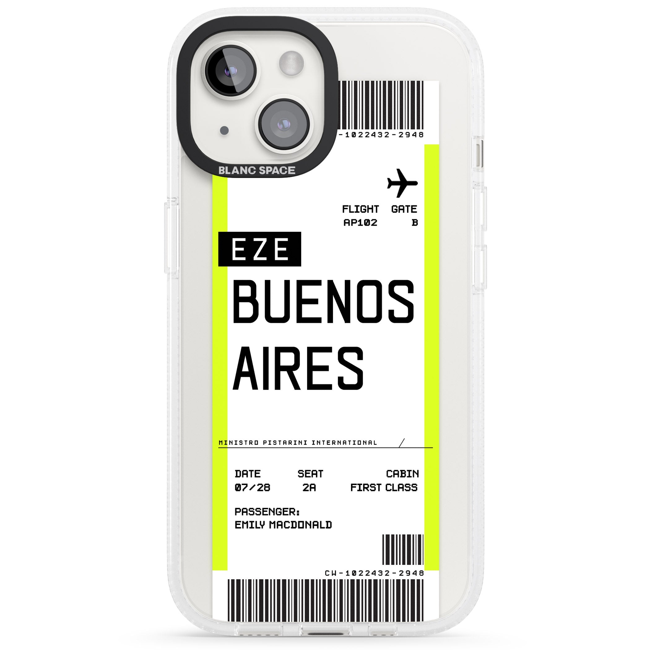 Personalised Buenos Aires Boarding Pass iPhone 15 / 14 / 13 Clear Case Impact Air - Blanc Space